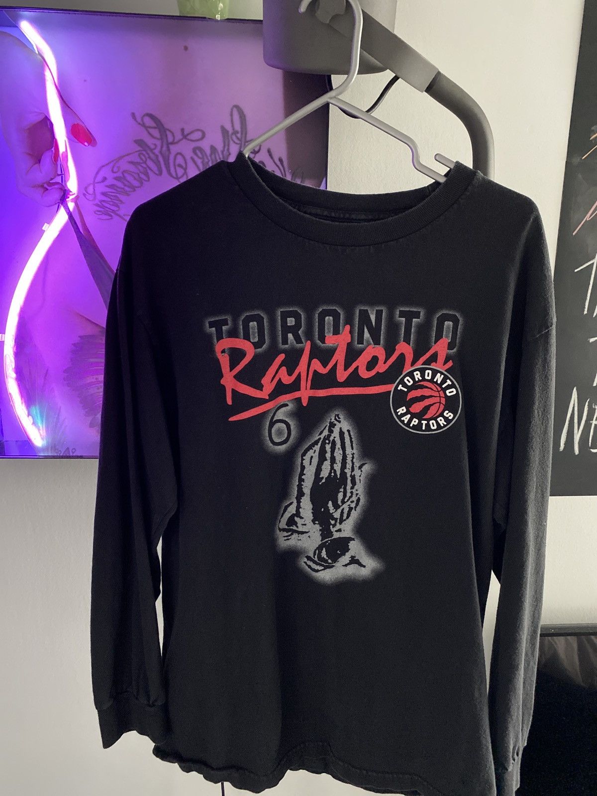 Toronto Raptors OVO Drake T Shirt Size Large Black Long Sleeve NBA