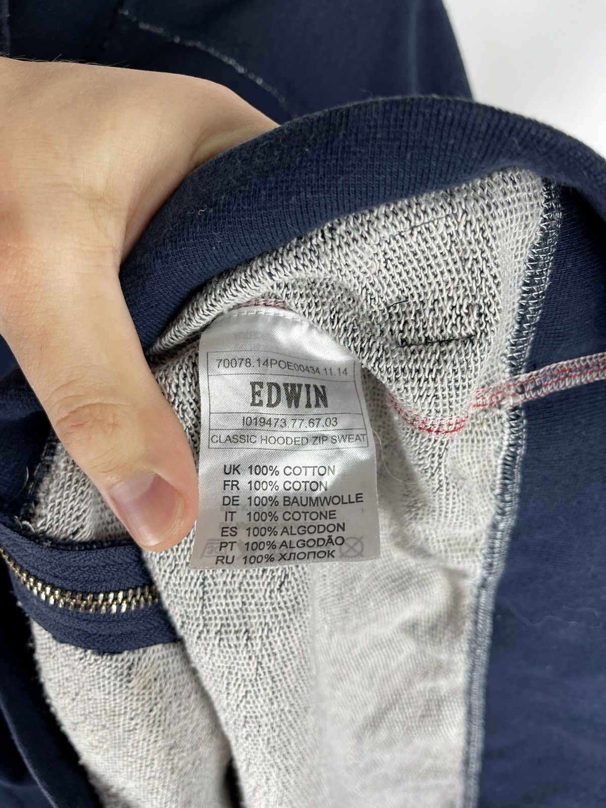 Edwin × Japanese Brand Edwin classic hooded zip sweat navy red stitch hoodie Size US M / EU 48-50 / 2 - 9 Thumbnail