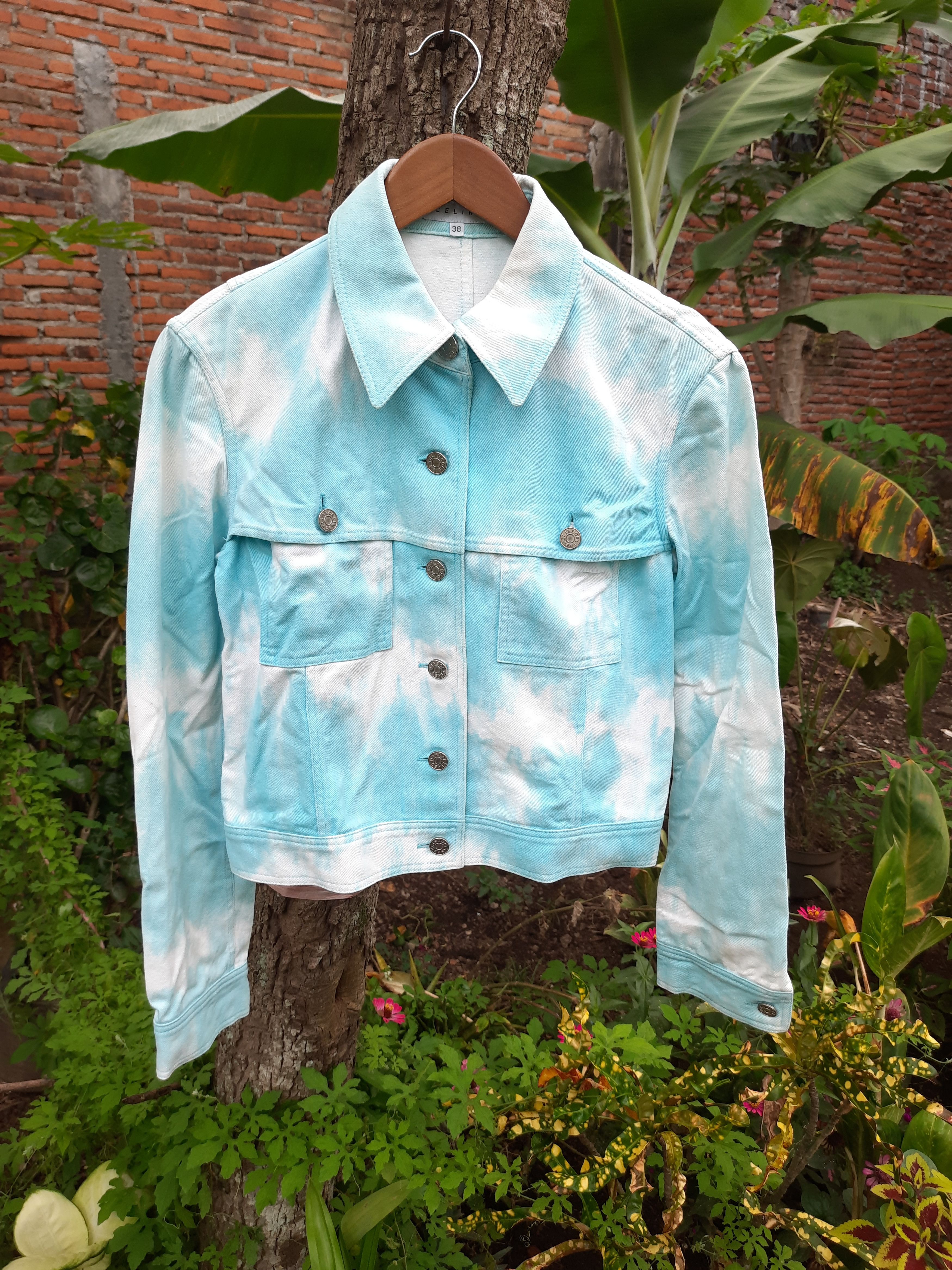 image of Celine Denim Jacket Tiedye Ss2000 in Tie Dye, Women's (Size XS)