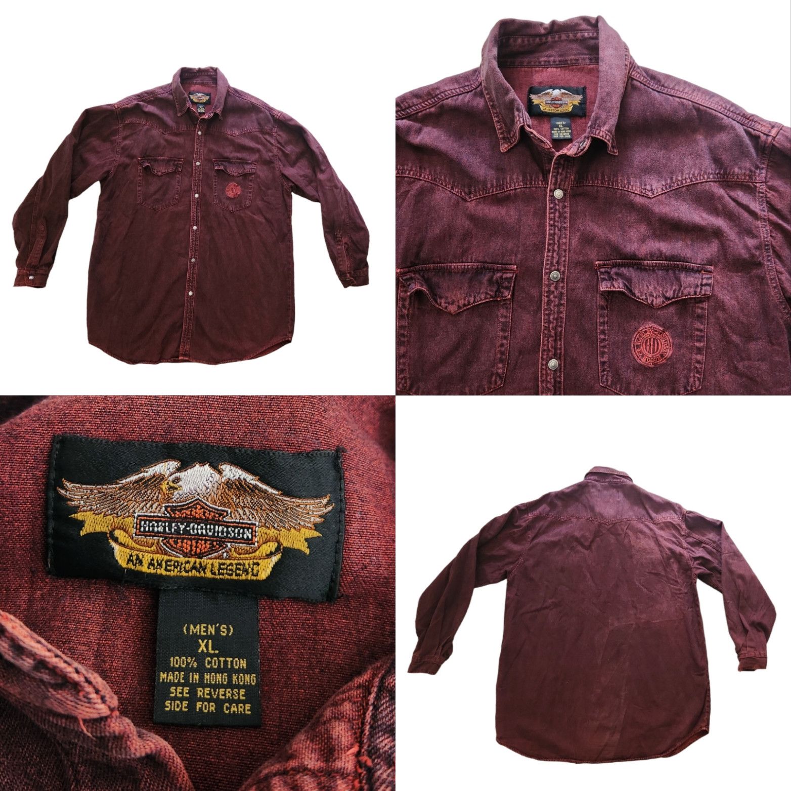 VTG Rare Harley Davidson Motorcycle Dyed Spellout Snap Down
