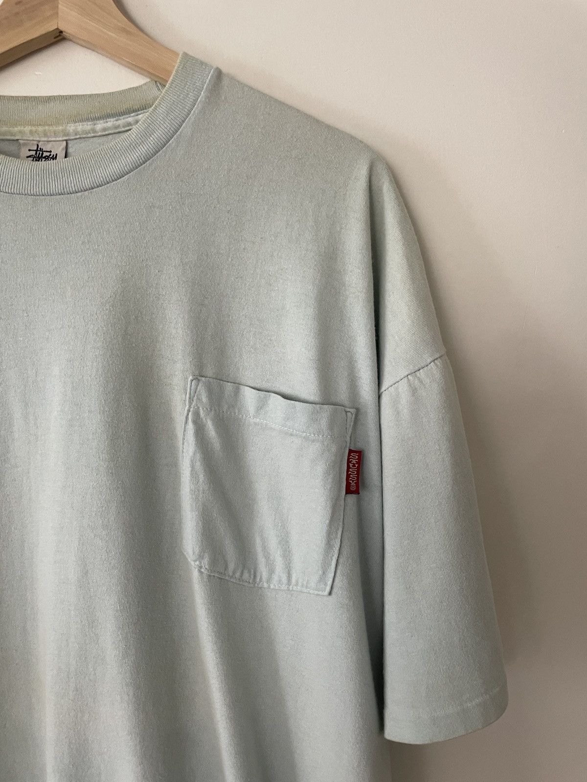Vintage 90s stüssy baby blue pocket tee