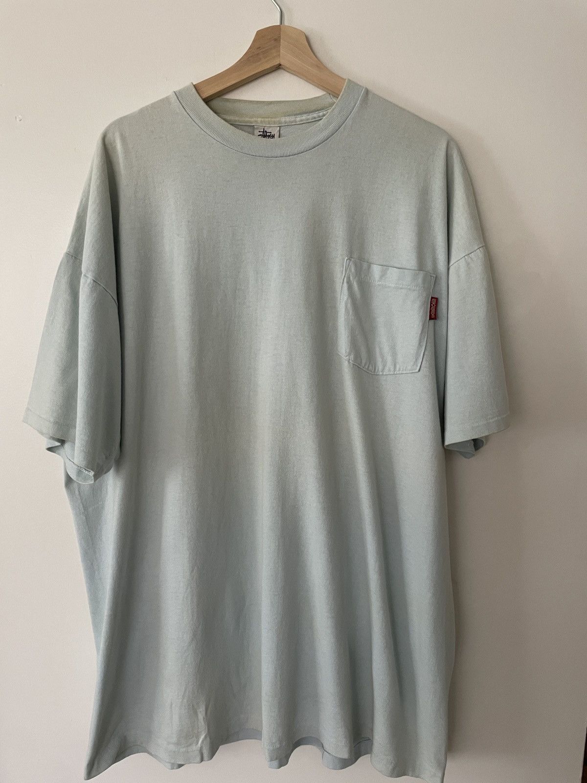 Vintage 90s stüssy baby blue pocket tee