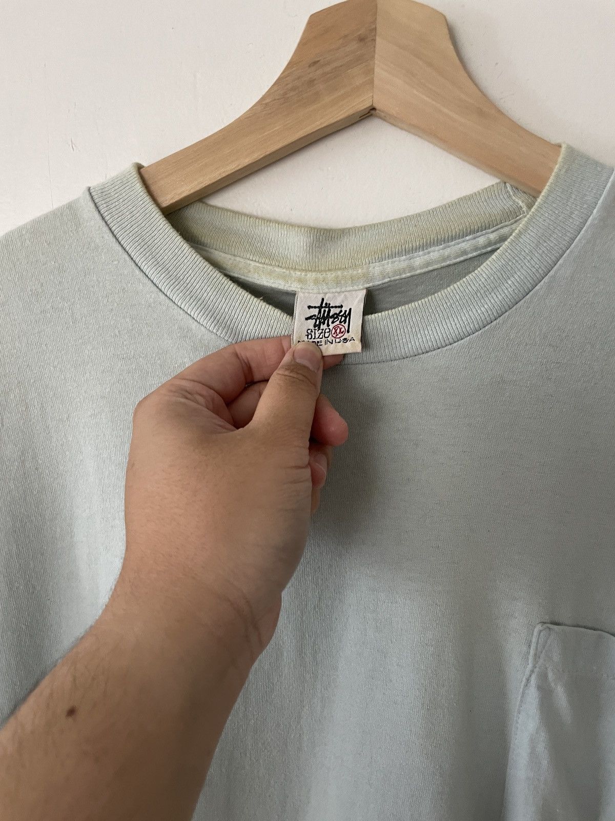 Vintage 90s stüssy baby blue pocket tee