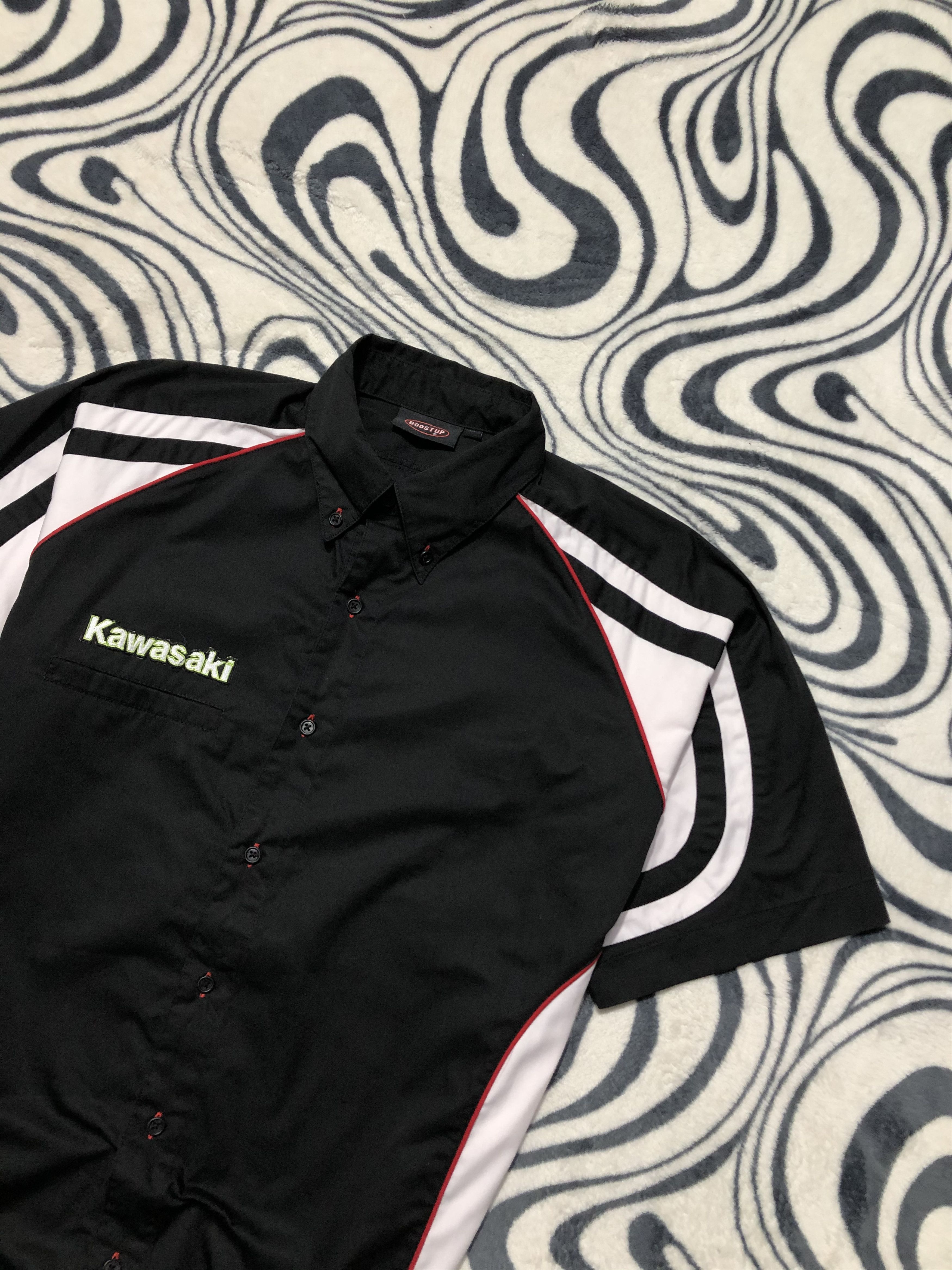 Vintage Kawasaki Moto Racing Short Sleeve Shirt Size US L / EU 52-54 / 3 - 3 Thumbnail