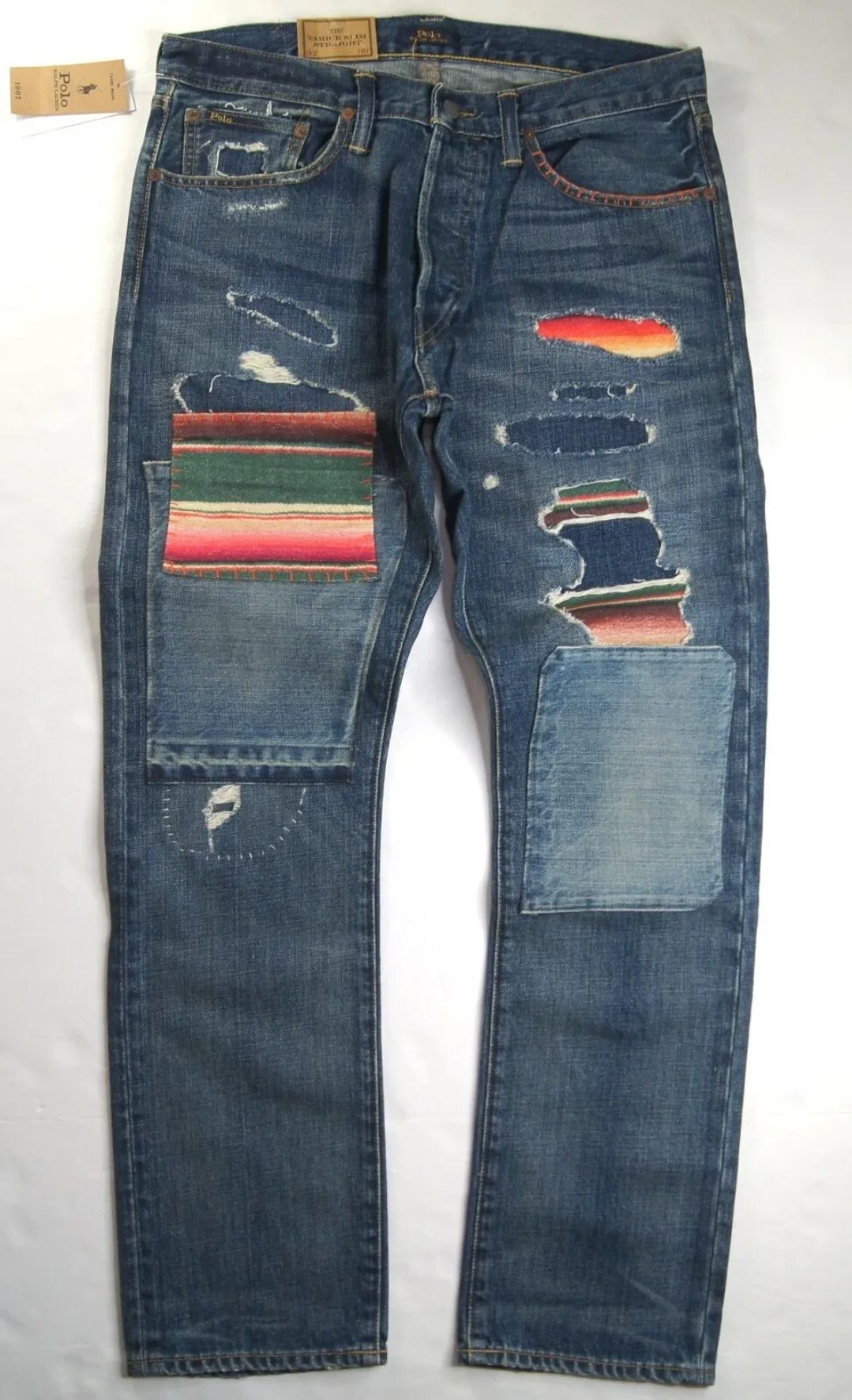 POLO RALPH LAUREN hotsell SZ 34x32 Arroyo Sullivan Slim Distress Serape Patchwork Jeans