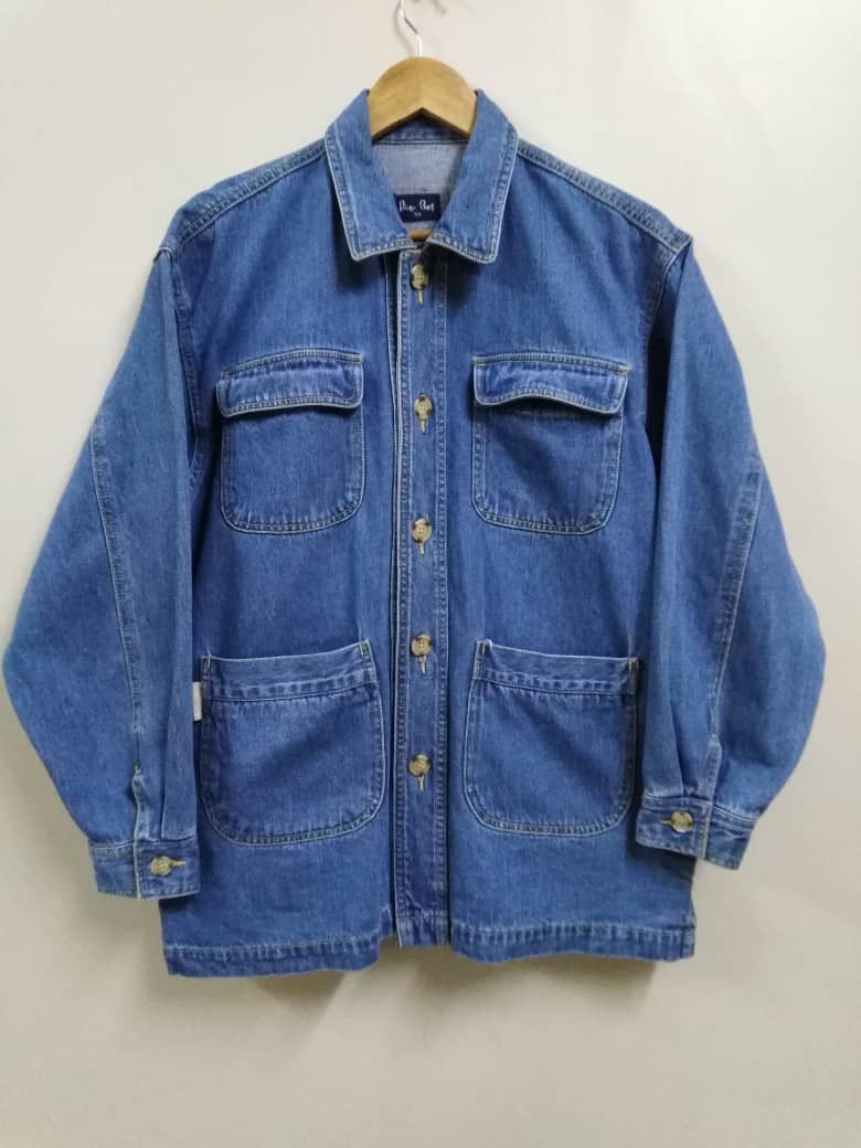 image of Very Vintage Workers Four Pockets Denim Jacket in Blue Distressed, Men's (Size Medium)