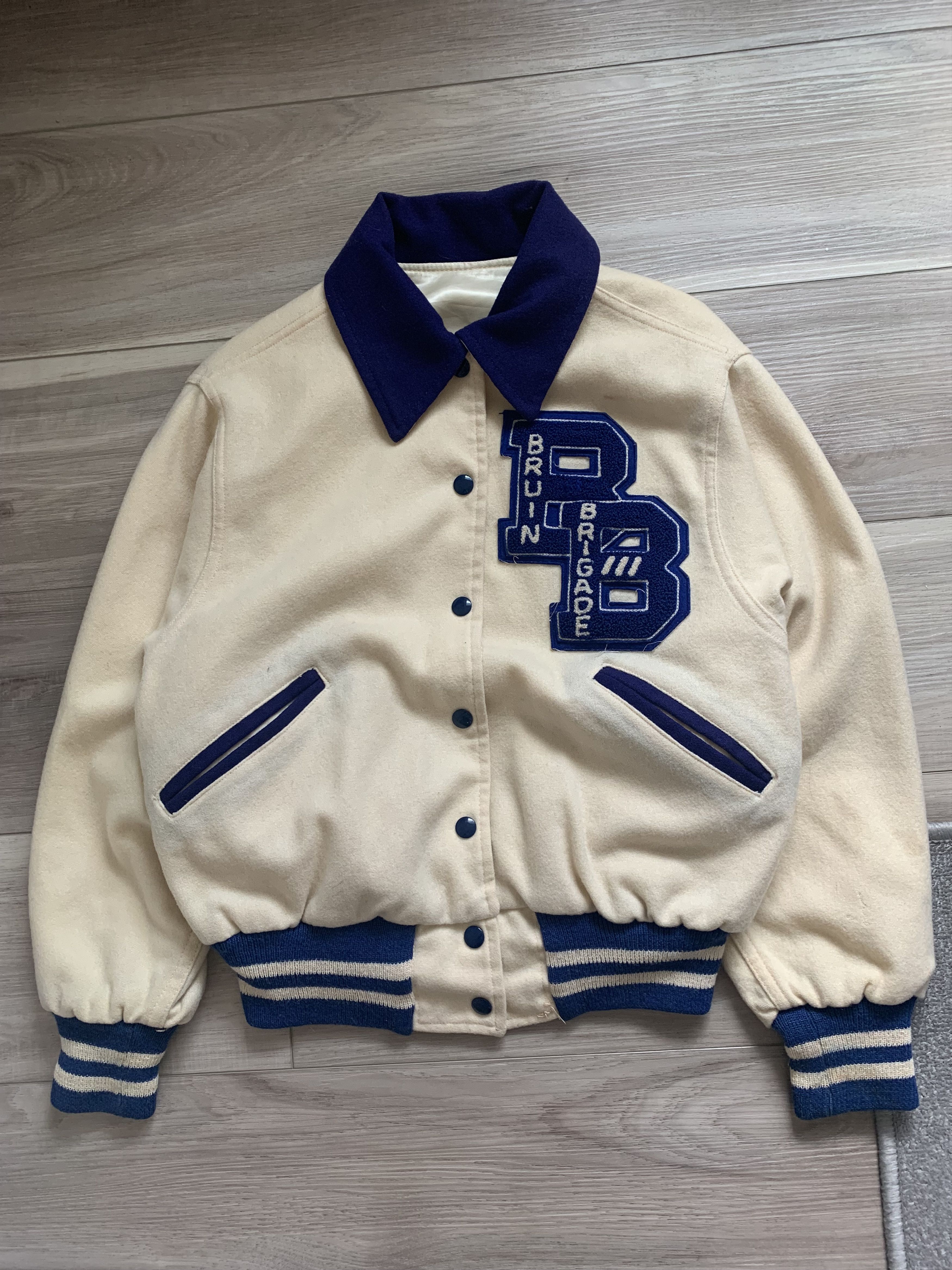 Vintage 1970s HOWE CREAM & NAVY WOOL VARSITY JACKET / SIZE SMALL | Grailed