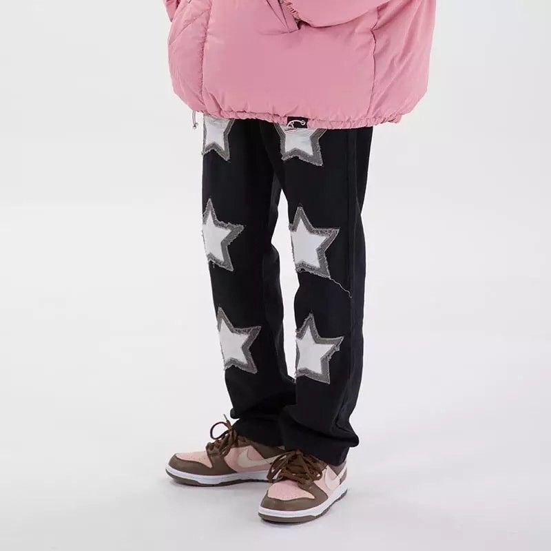 Japanese Brand Embroidery Stars Denim Baggy Pants Size US 32 / EU 48 - 2 Thumbnail