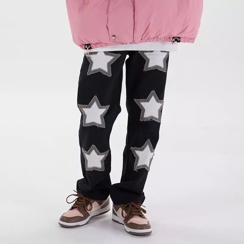 Japanese Brand Embroidery Stars Denim Baggy Pants Size US 32 / EU 48 - 1 Thumbnail