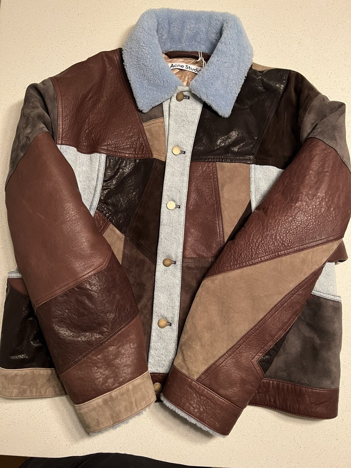 Acne Studios $3K NEW Brown Patchwork Goat Lamb Leather Shearling Jacket Size US M / EU 48-50 / 2 - 5 Thumbnail