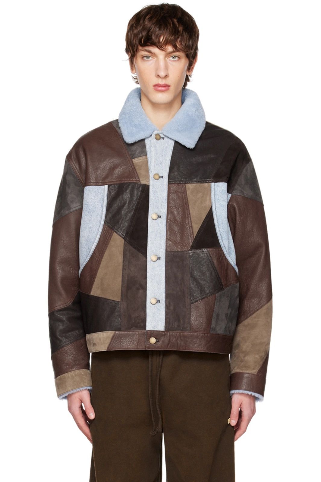 Acne Studios 3K NEW Brown Patchwork Goat Lamb Leather Shearling Jacket Grailed