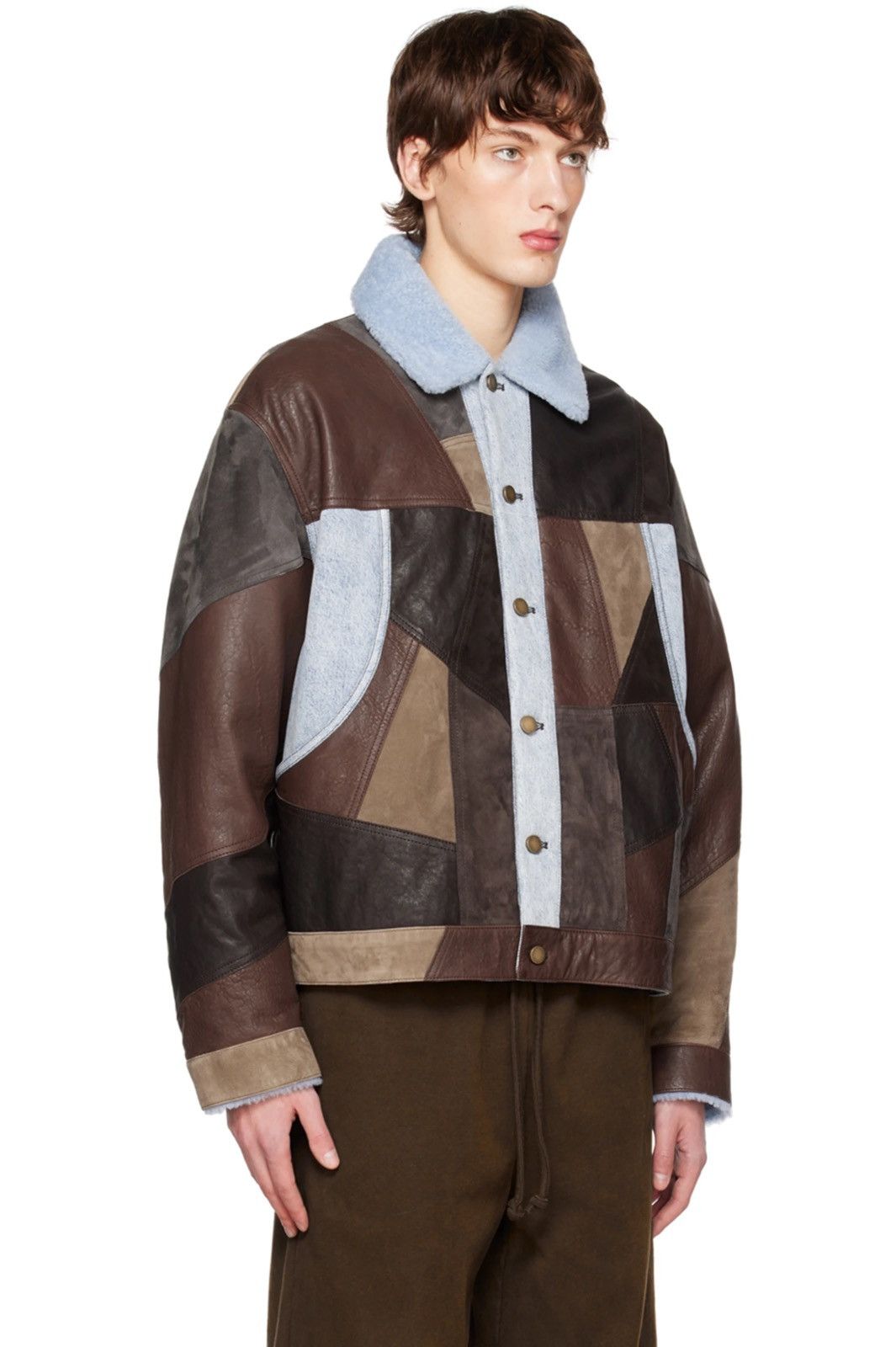 Acne Studios $3K NEW Brown Patchwork Goat Lamb Leather Shearling Jacket Size US M / EU 48-50 / 2 - 2 Thumbnail