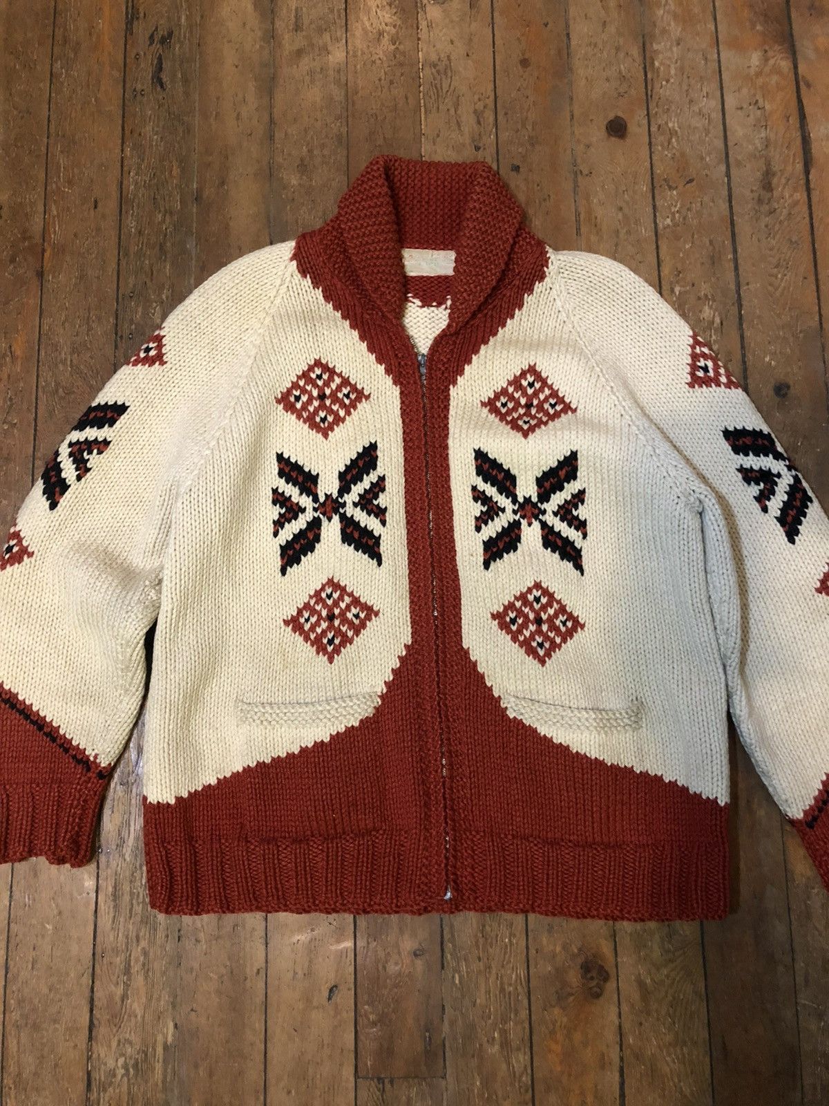 Vintage cowichan wool sweater traditional motif rare kapital