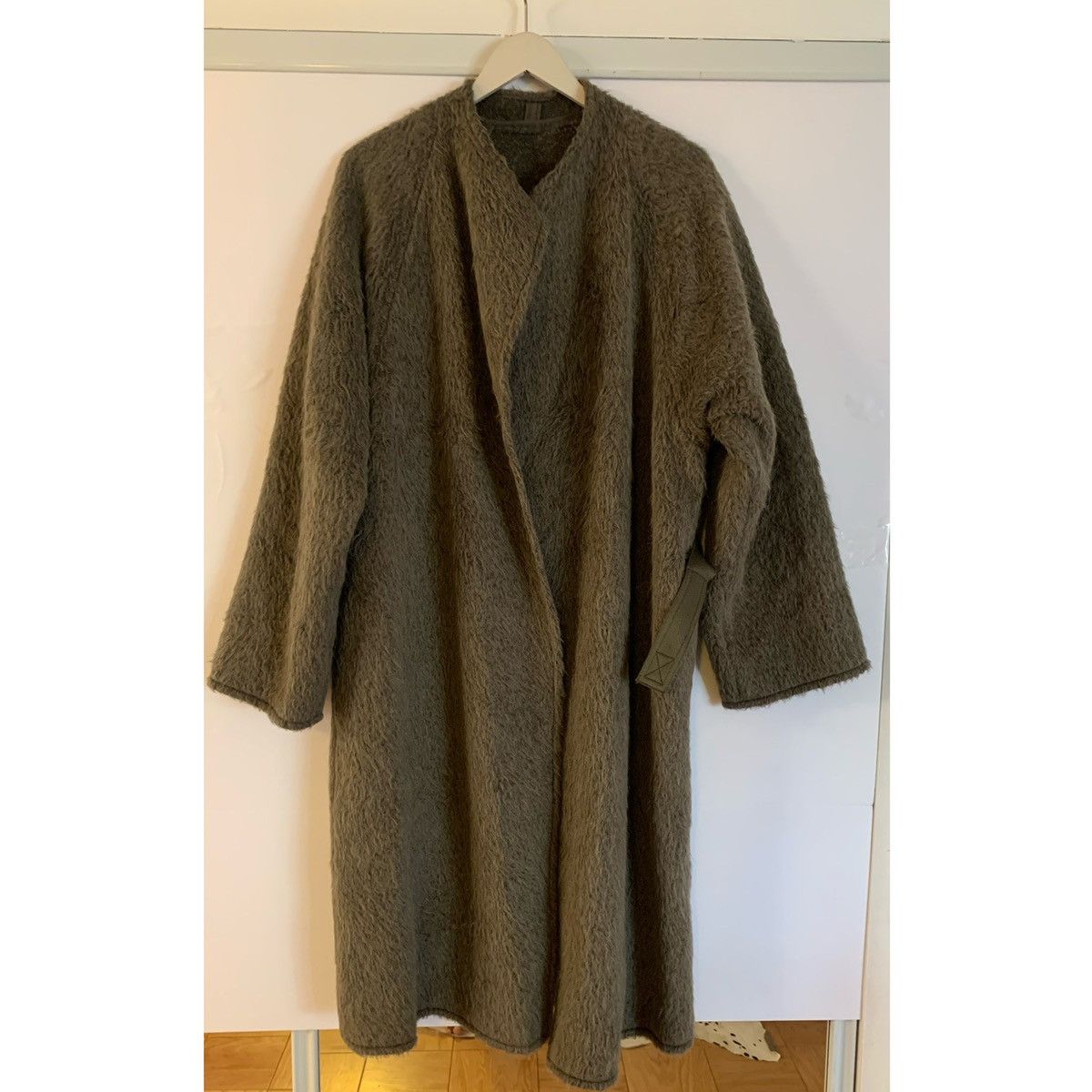 image of Helmut Lang Fuzzy Alpacas And Virgin Wool Coat in Grey/Brown, Women's (Size Medium)