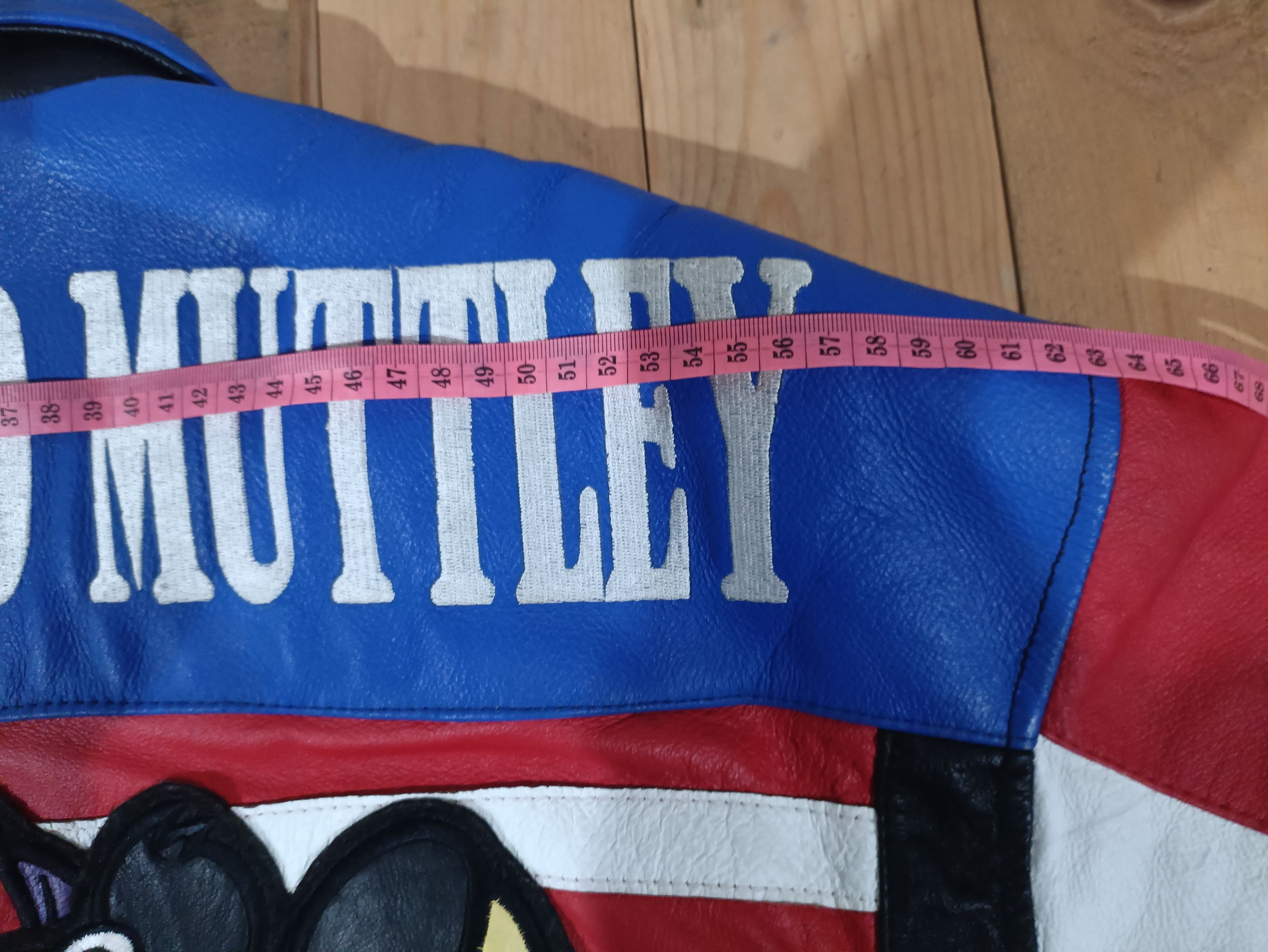 VTG 90'S DASTARDLY MUTTLEY LEATHER VARSITY JACKET COLORBLOCK