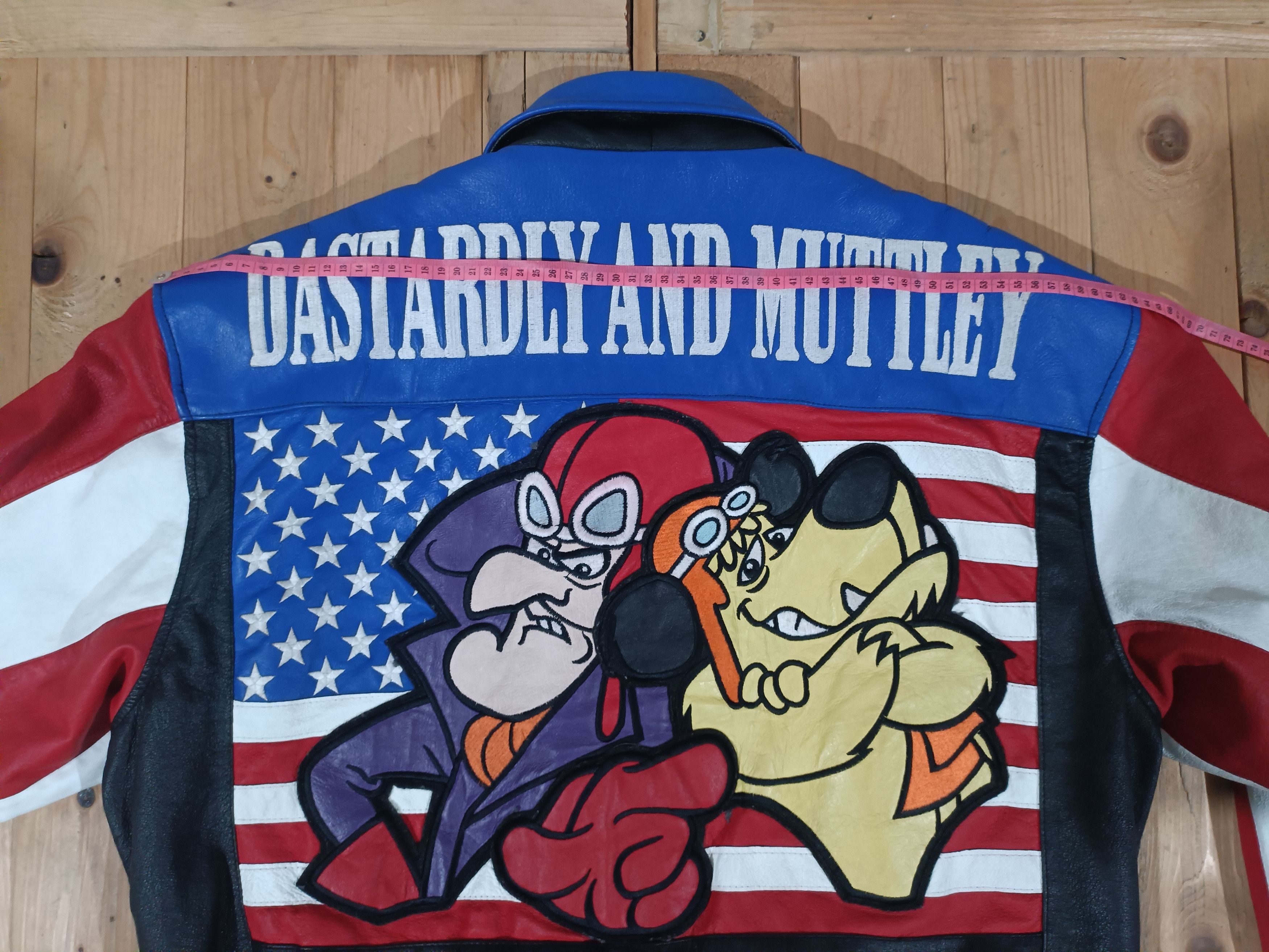 VTG 90'S DASTARDLY MUTTLEY LEATHER VARSITY JACKET COLORBLOCK