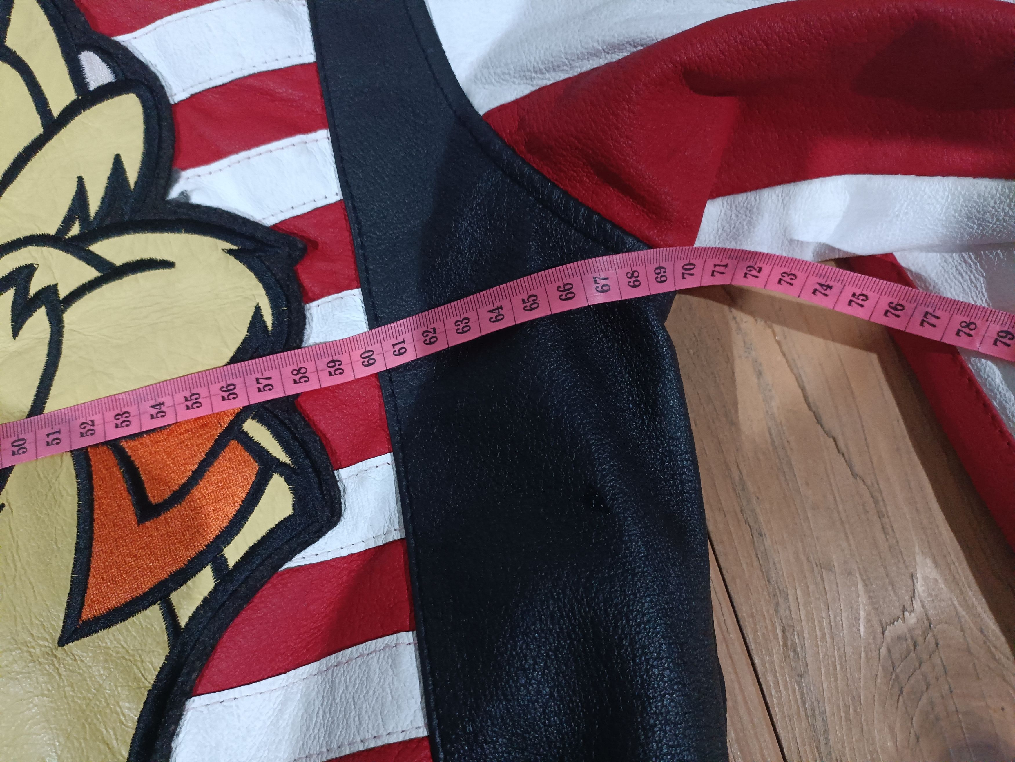 VTG 90'S DASTARDLY MUTTLEY LEATHER VARSITY JACKET COLORBLOCK