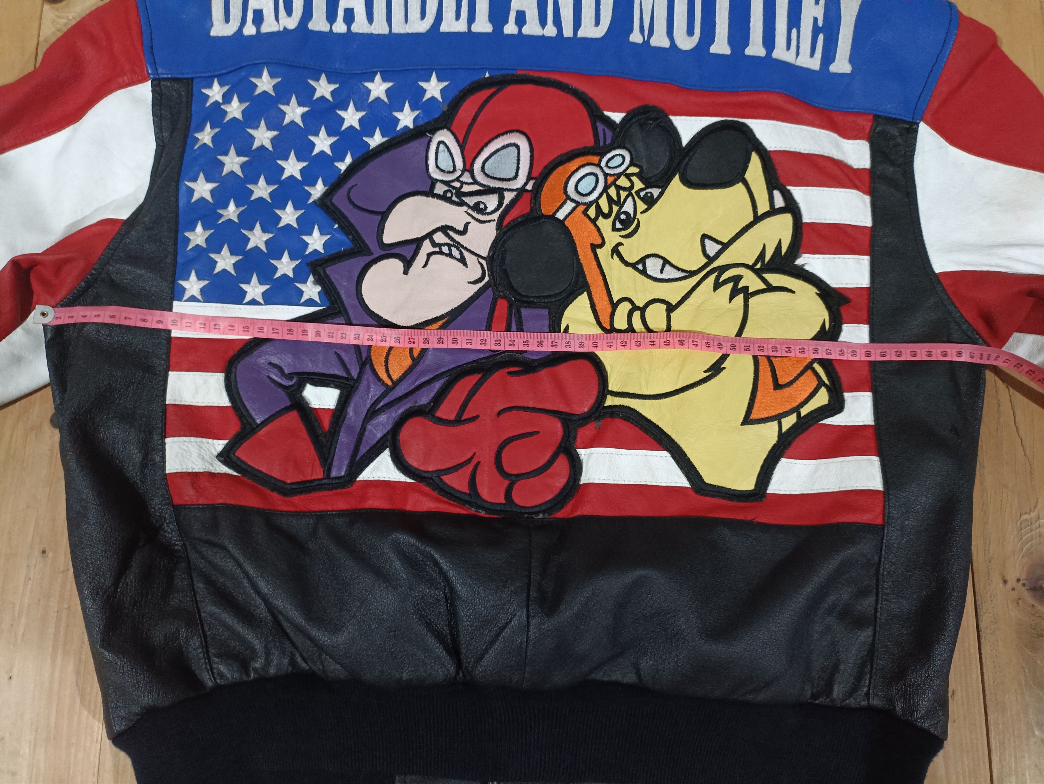 VTG 90'S DASTARDLY MUTTLEY LEATHER VARSITY JACKET COLORBLOCK