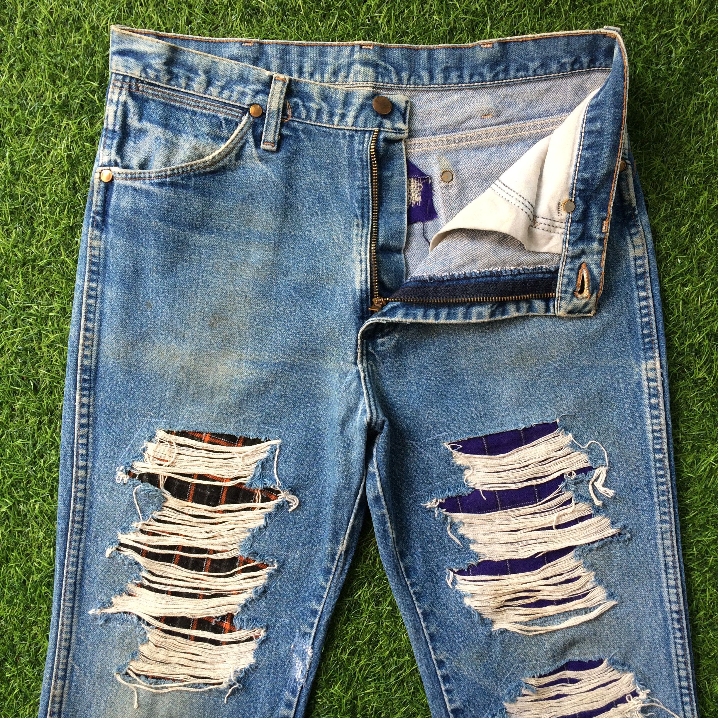 Vintage × Wrangler Wrangler Ripped Patchwork Jeans #B-1025 Size US 32 / EU 48 - 3 Thumbnail