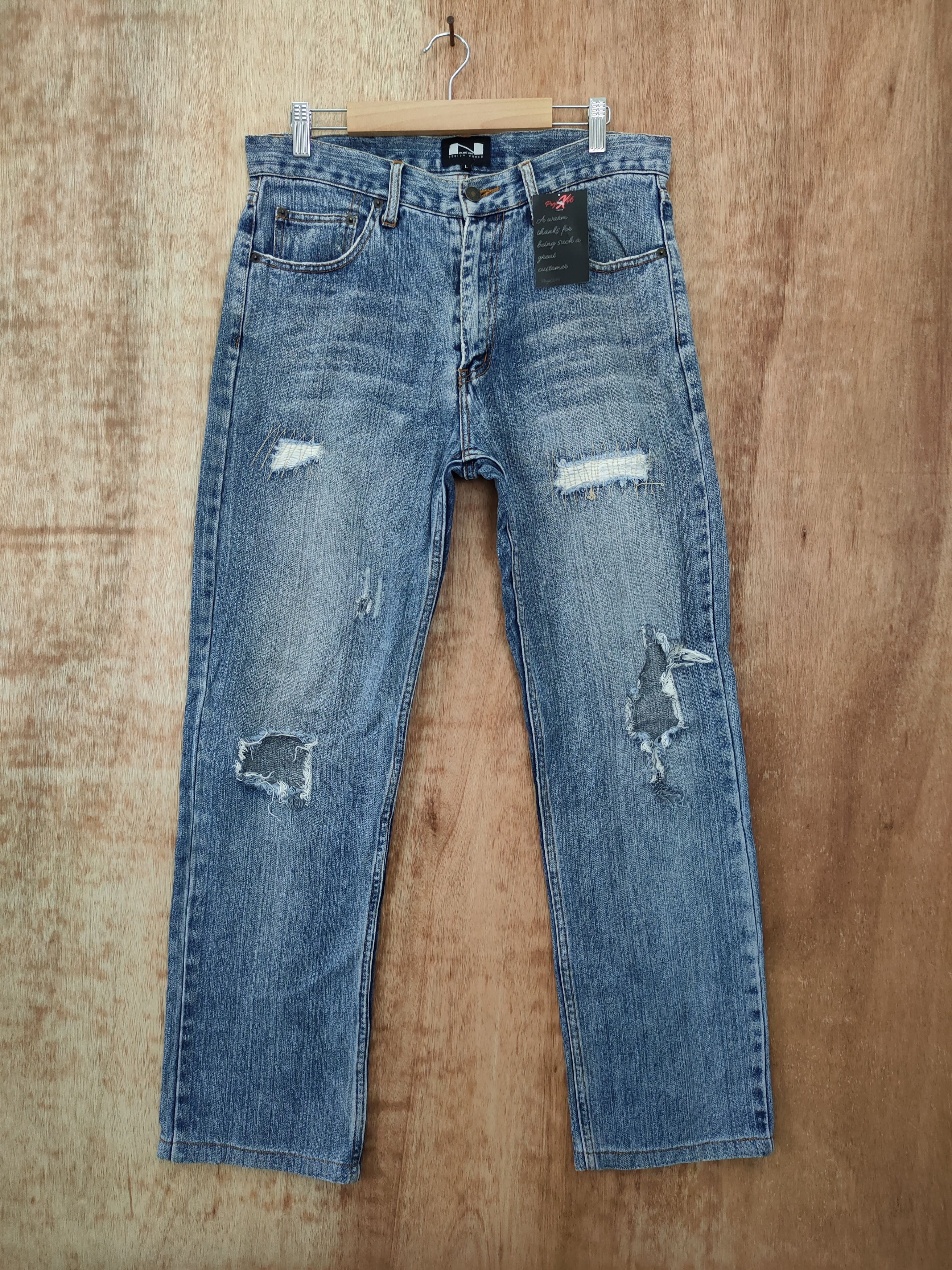 Japanese Brand DLL Nylaus distressed denim japan pants #46-104 Size US 32 / EU 48 - 1 Thumbnail
