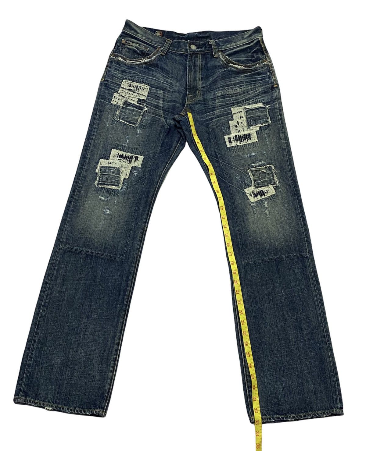 Japanese Brand BARTACK DISTRESSED STRAIGHT LEG DENIM JEANS DESIGN Size US 33 - 7 Thumbnail