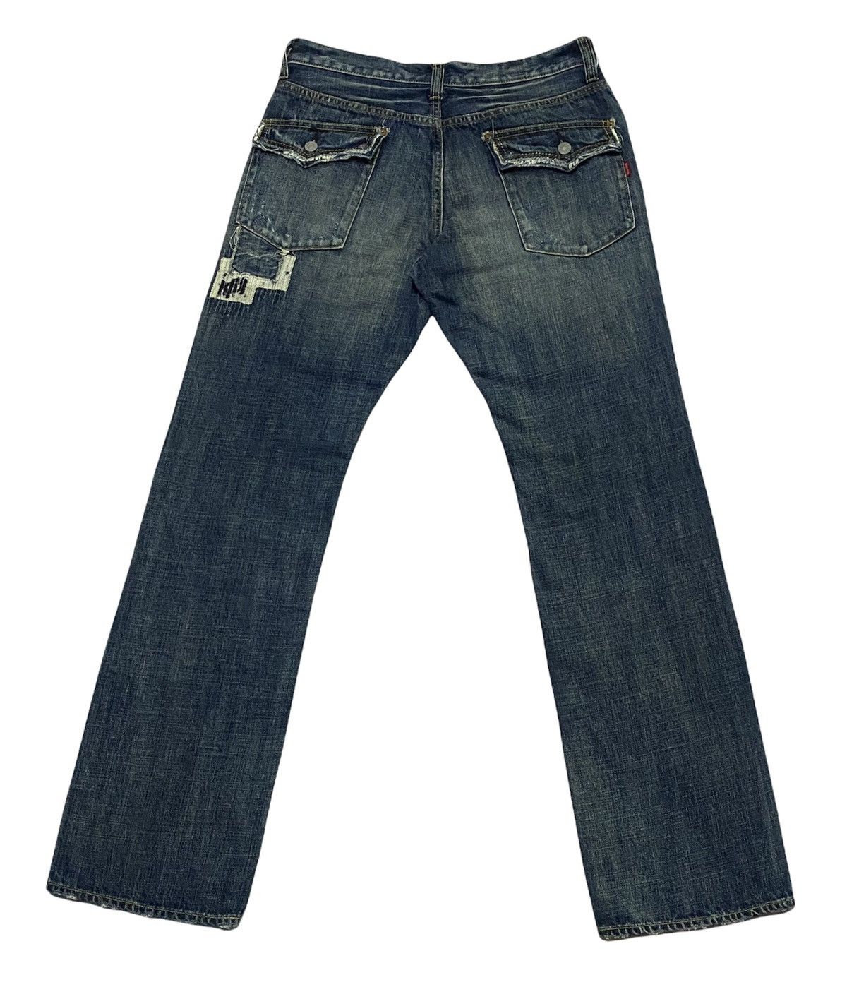 Japanese Brand BARTACK DISTRESSED STRAIGHT LEG DENIM JEANS DESIGN Size US 33 - 3 Thumbnail