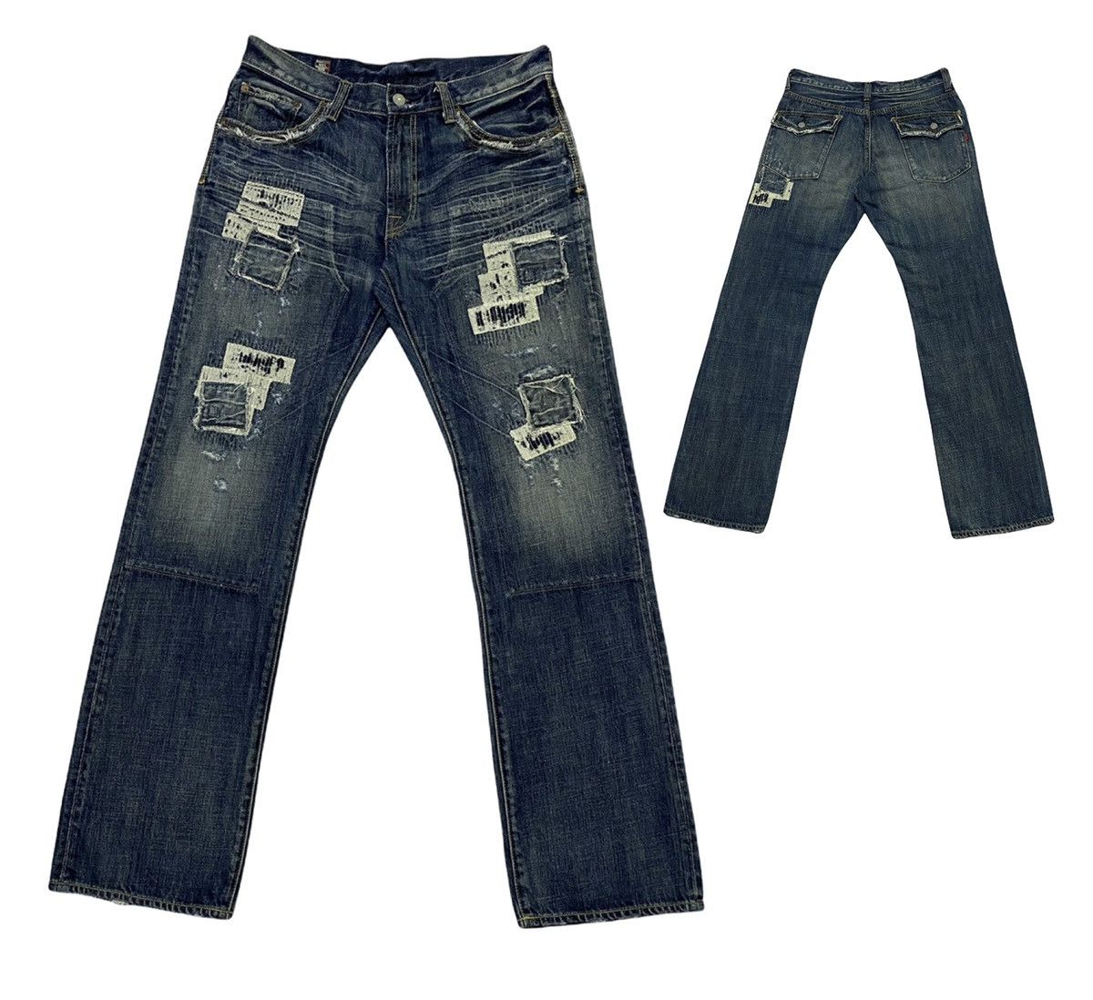 Japanese Brand BARTACK DISTRESSED STRAIGHT LEG DENIM JEANS DESIGN Size US 33 - 1 Thumbnail