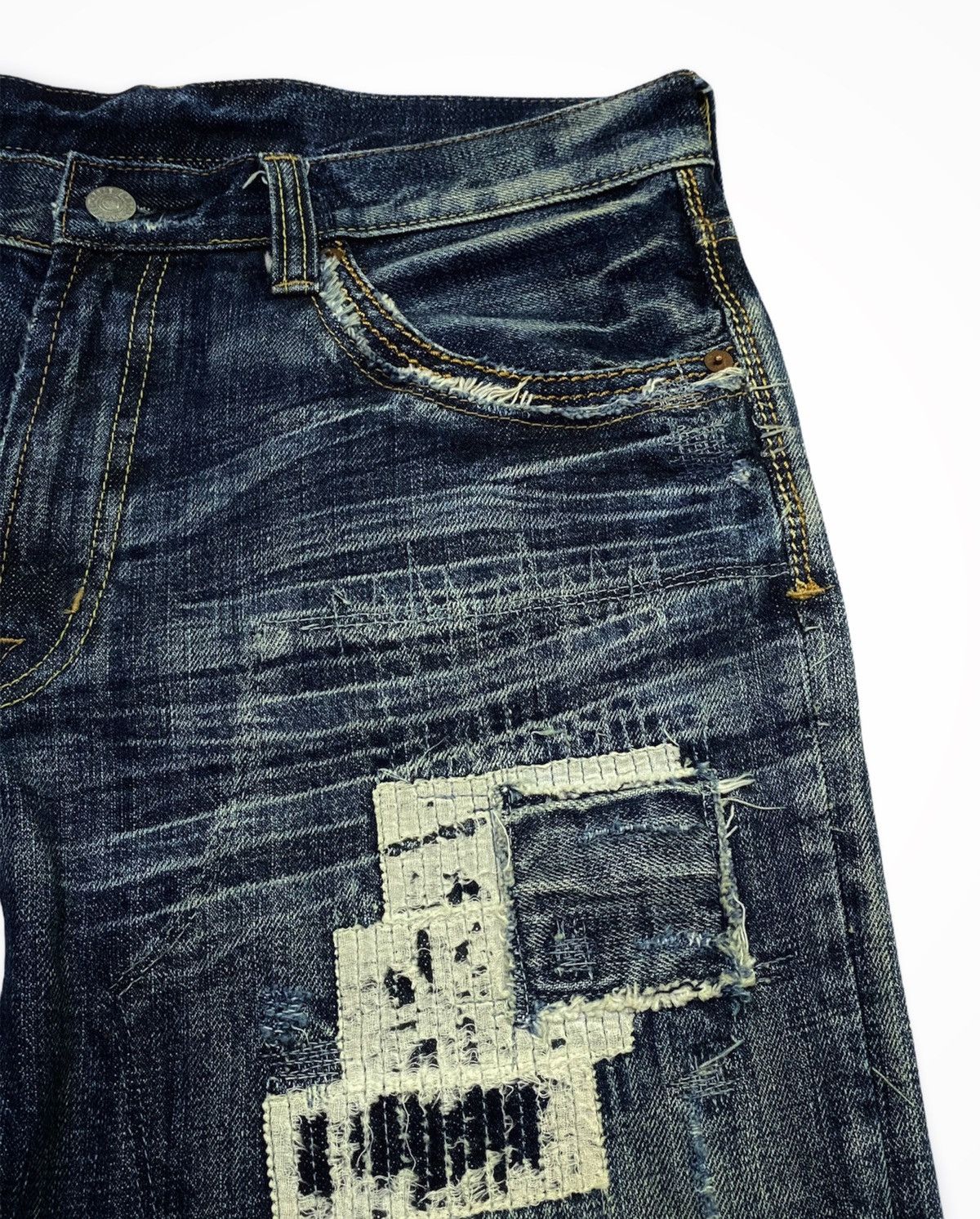 Japanese Brand BARTACK DISTRESSED STRAIGHT LEG DENIM JEANS DESIGN Size US 33 - 20 Thumbnail