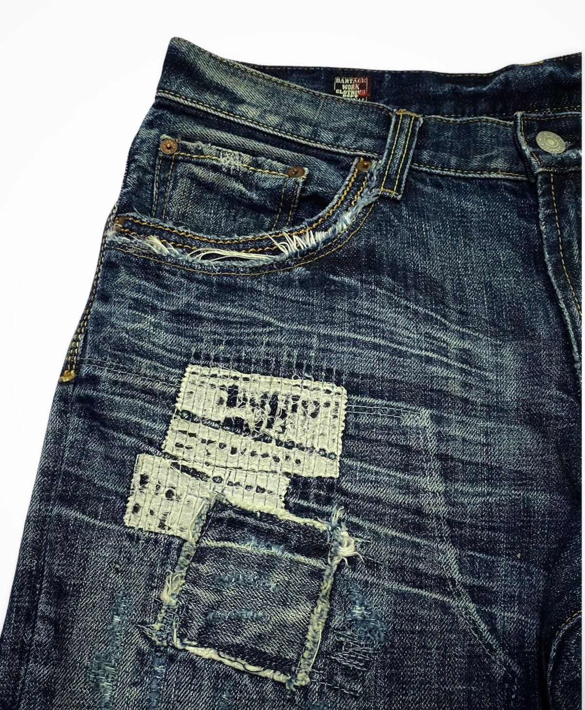 Japanese Brand BARTACK DISTRESSED STRAIGHT LEG DENIM JEANS DESIGN Size US 33 - 19 Thumbnail