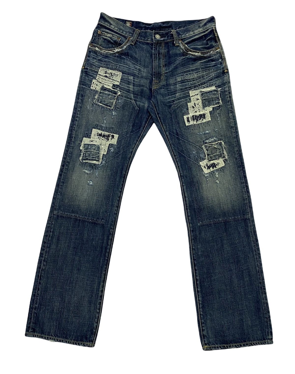 Japanese Brand BARTACK DISTRESSED STRAIGHT LEG DENIM JEANS DESIGN Size US 33 - 2 Thumbnail