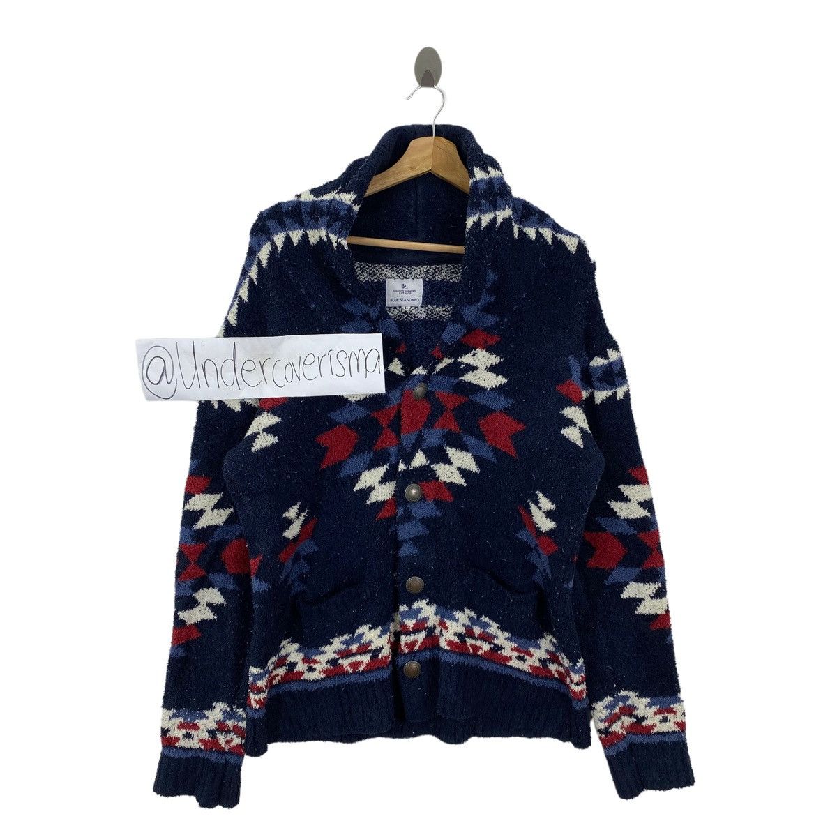 Vintage BLUE STANDARD Navajo Aztec Native Print Deep Pile Sherpa Size L / US 10 / IT 46 - 1 Thumbnail