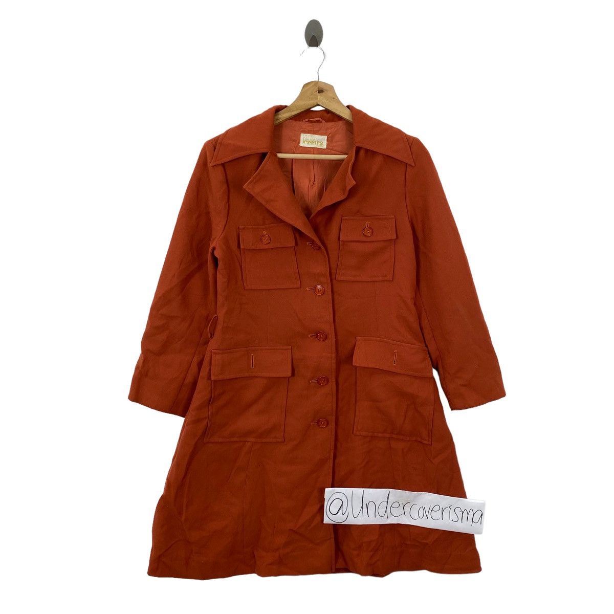 Vintage ELLE PARIS French Brand Multi Pocket Orange Long Coat Dress Size S / US 4 / IT 40 - 1 Thumbnail