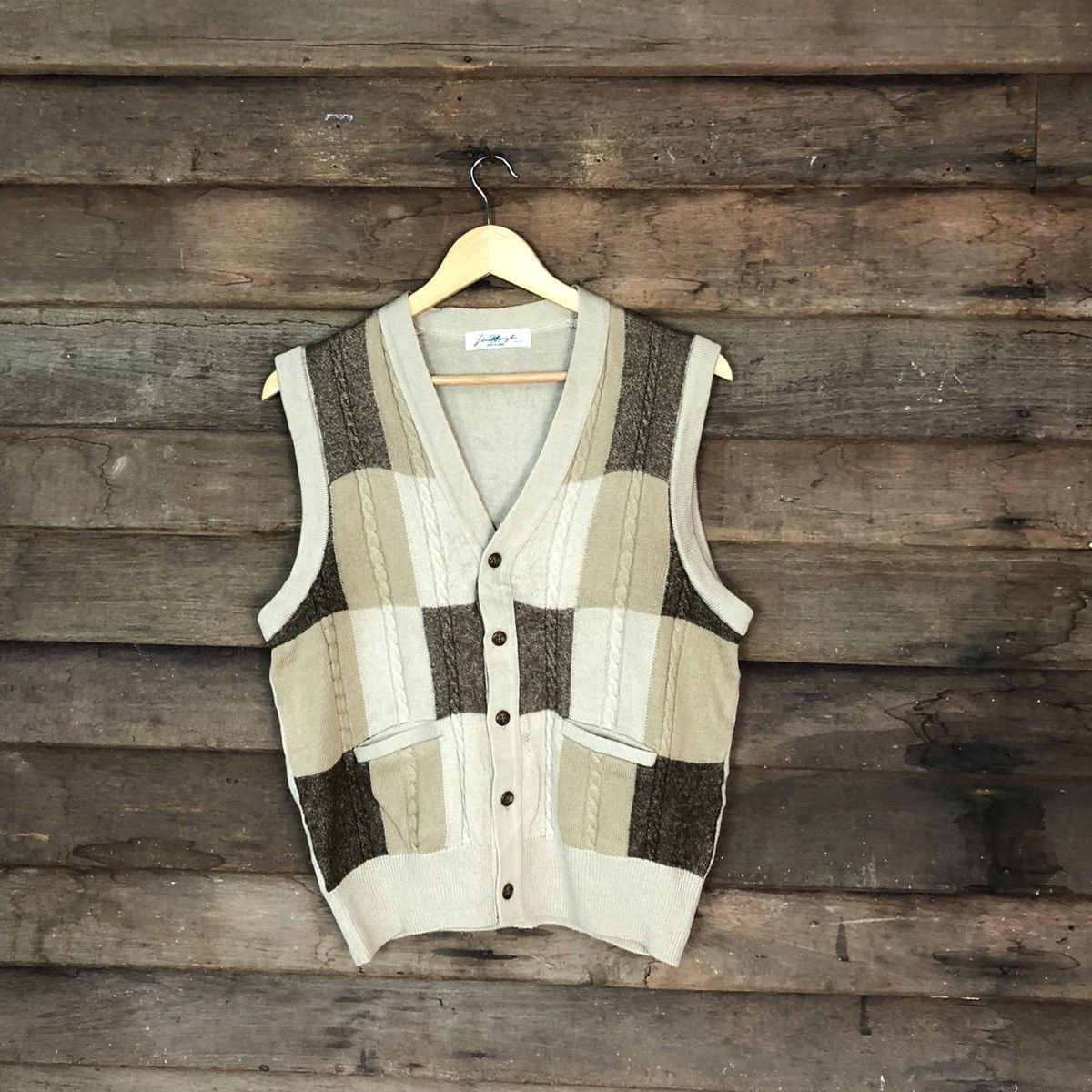 Lindbergh LindBergh Brown Checkred Vest knitwear japan #6819 Size US M / EU 48-50 / 2 - 1 Thumbnail