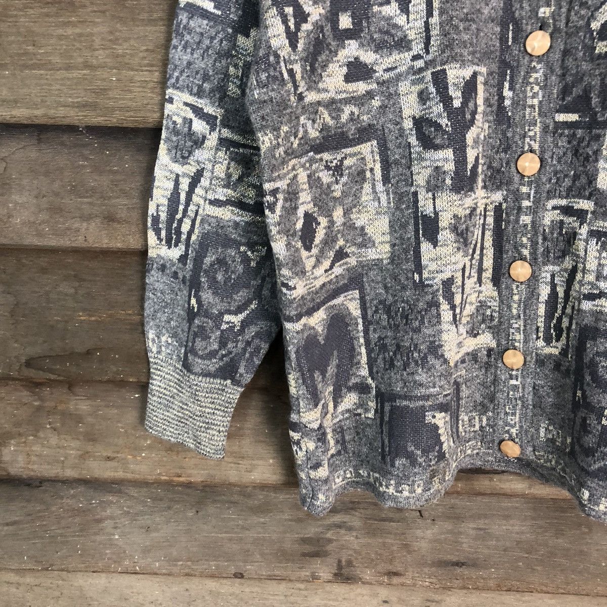 Japanese Brand Rondo Grey japan Patterned Cardigans knitwear #6826 Size US M / EU 48-50 / 2 - 4 Thumbnail