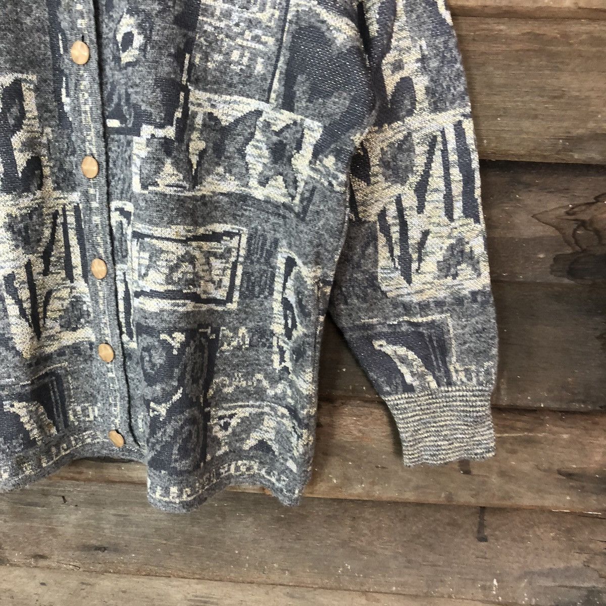Japanese Brand Rondo Grey japan Patterned Cardigans knitwear #6826 Size US M / EU 48-50 / 2 - 5 Thumbnail