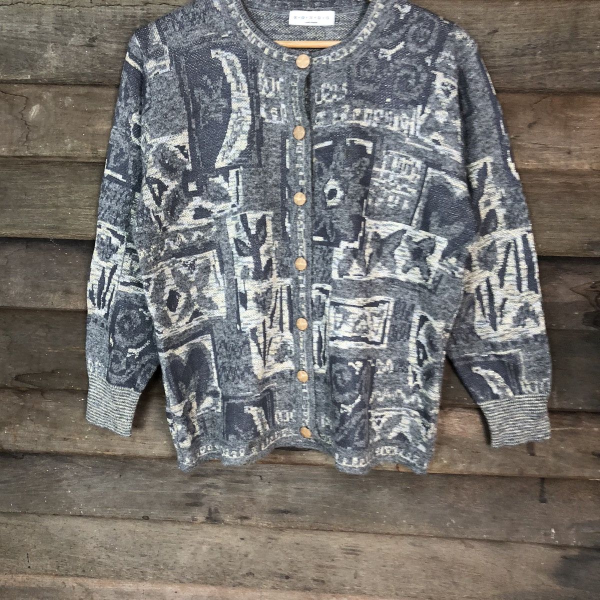 Japanese Brand Rondo Grey japan Patterned Cardigans knitwear #6826 Size US M / EU 48-50 / 2 - 3 Thumbnail