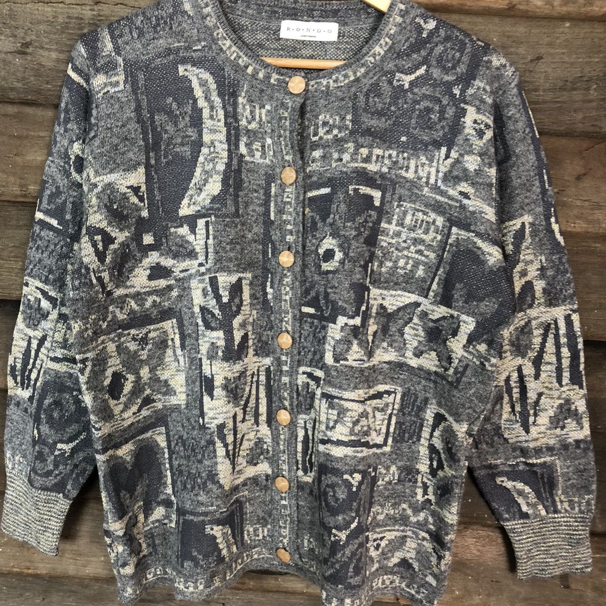 Japanese Brand Rondo Grey japan Patterned Cardigans knitwear #6826 Size US M / EU 48-50 / 2 - 7 Thumbnail