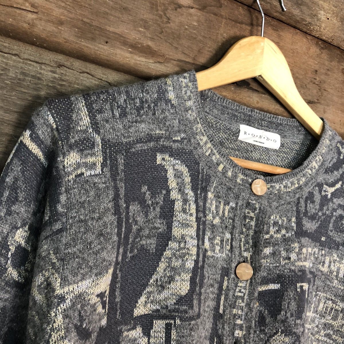 Japanese Brand Rondo Grey japan Patterned Cardigans knitwear #6826 Size US M / EU 48-50 / 2 - 6 Thumbnail