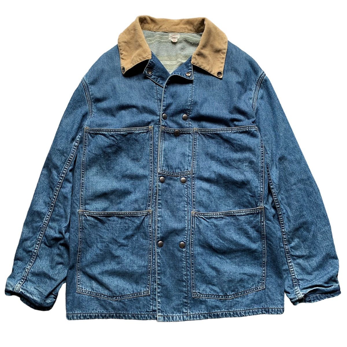 image of 90's Warehouse Denim Selvedge Chore Blanket Jacket in Blue, Men's (Size Large)