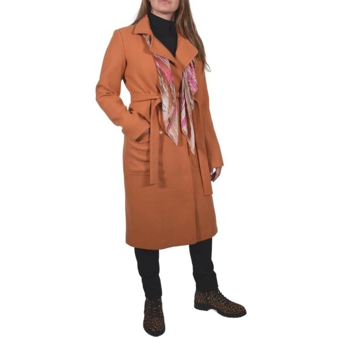 Belted Wool Blend Long Coat