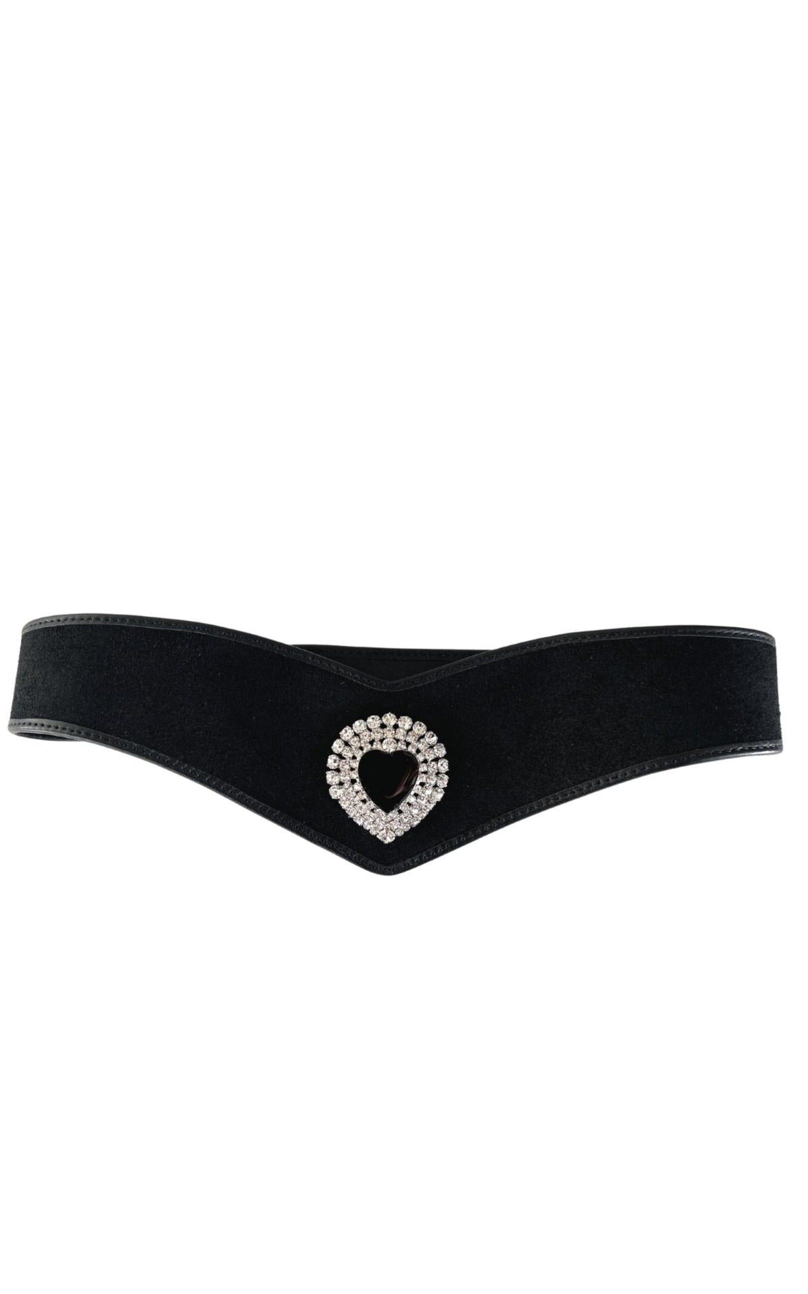 Black Leather and Velvet Crystal Heart Belt