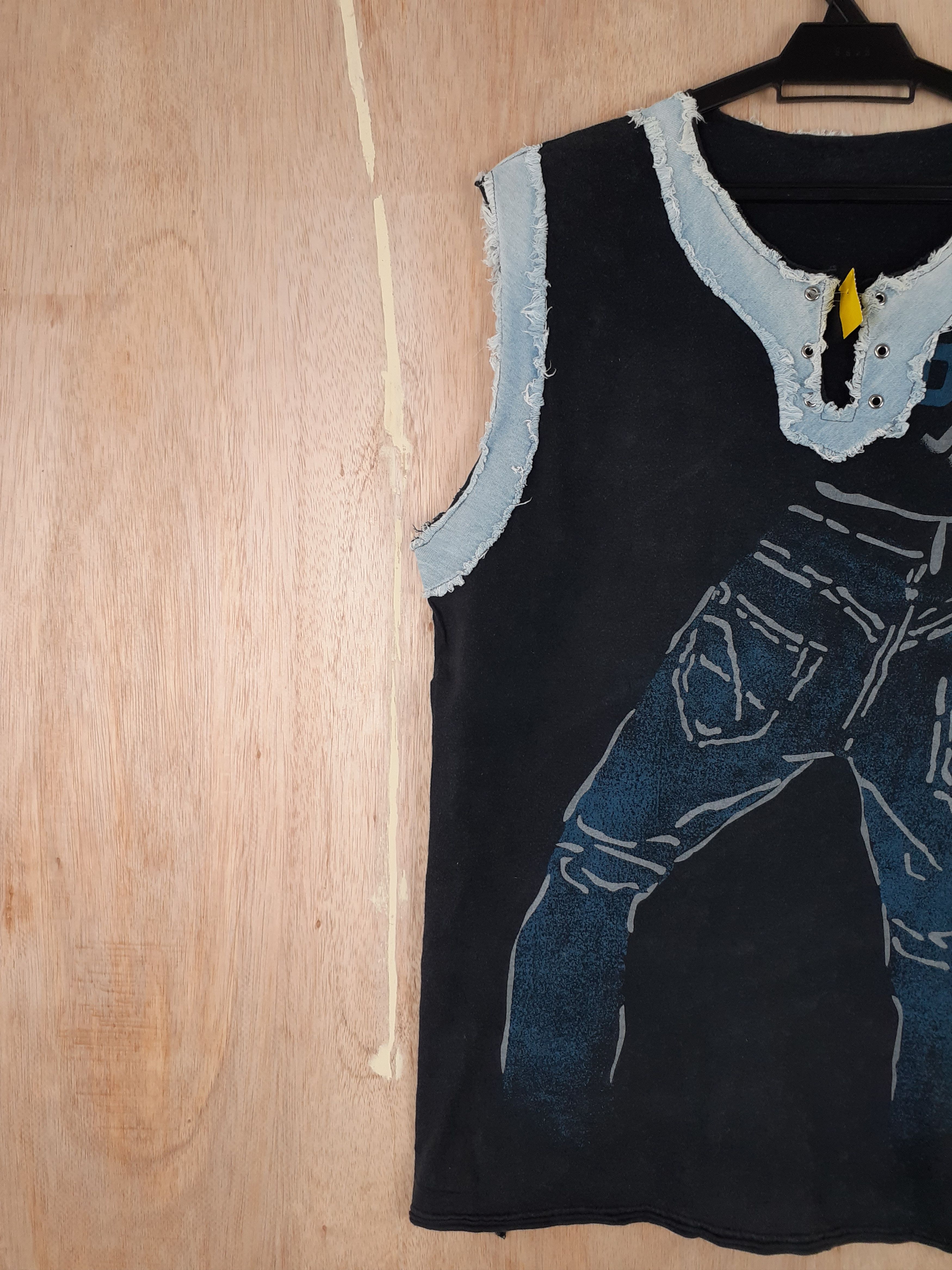 Japanese Brand Japan Blue Jean art distressed black sleeveless #3031 Size US L / EU 52-54 / 3 - 6 Thumbnail