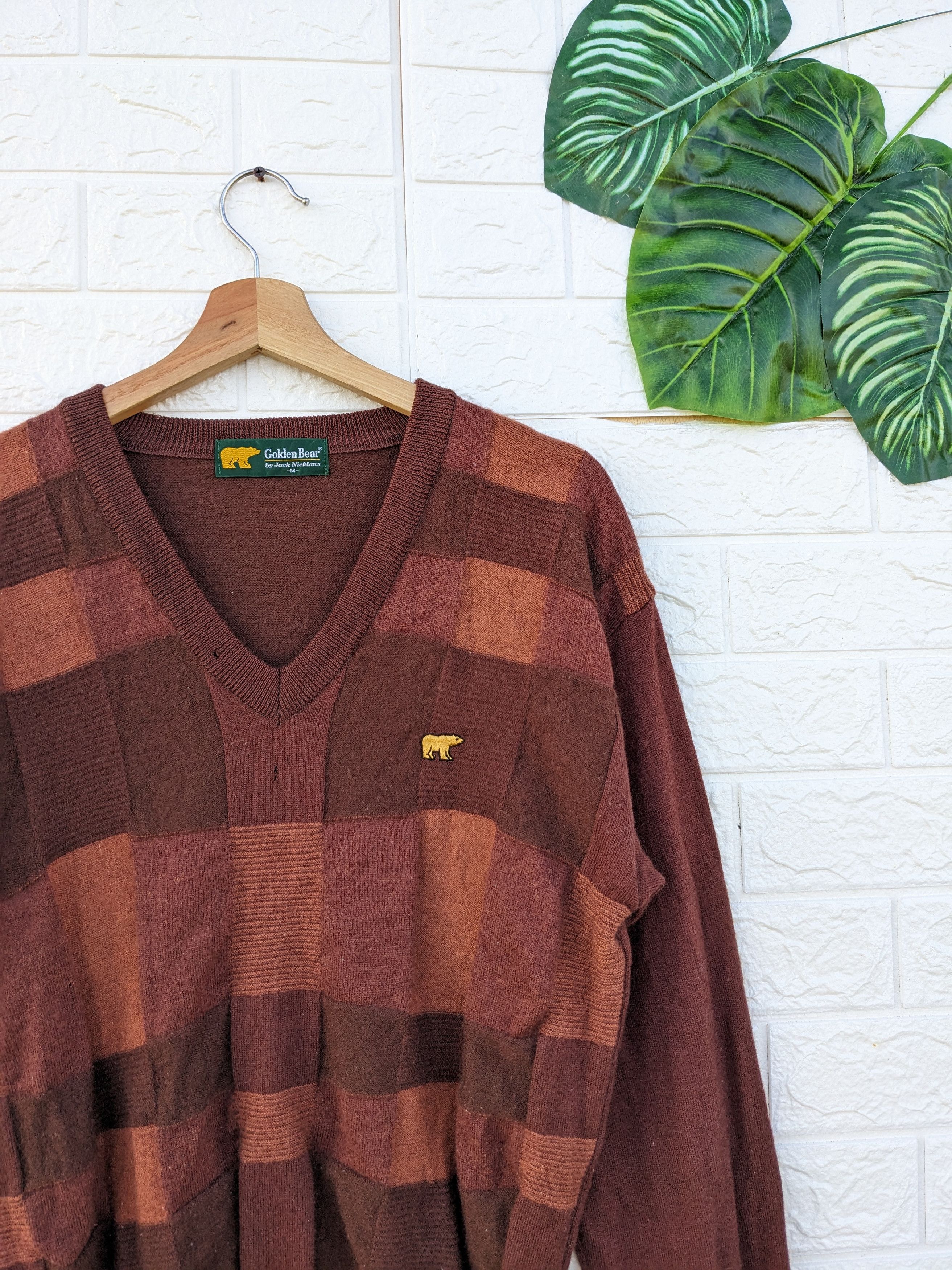 Vintage Golden Bear online by Jack Nicklaus Brown Knitwear knit Vneck Sweatshirt Size Medium