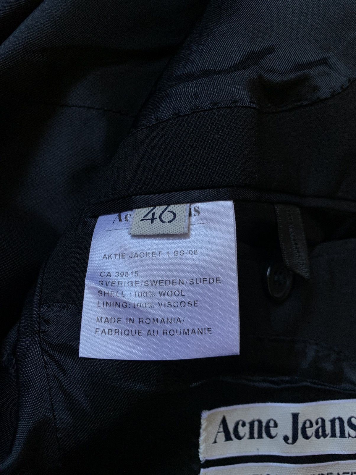 Acne Studios SS 08 Acne aktie jacket 1 black one button blazer Size 46R - 5 Thumbnail