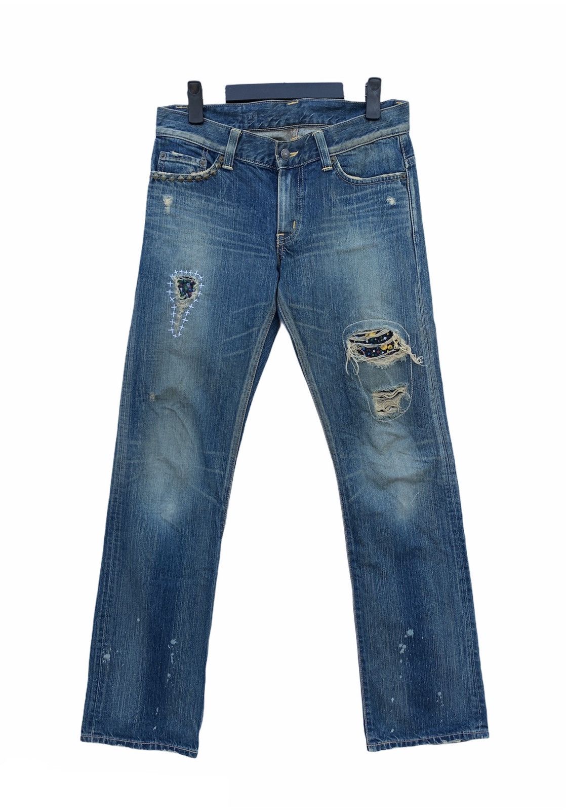 image of Distressed Denim x Edwin Vintage Edwin Distressed Patchwork Jeans Denim in Blue, Men's (Size 31)