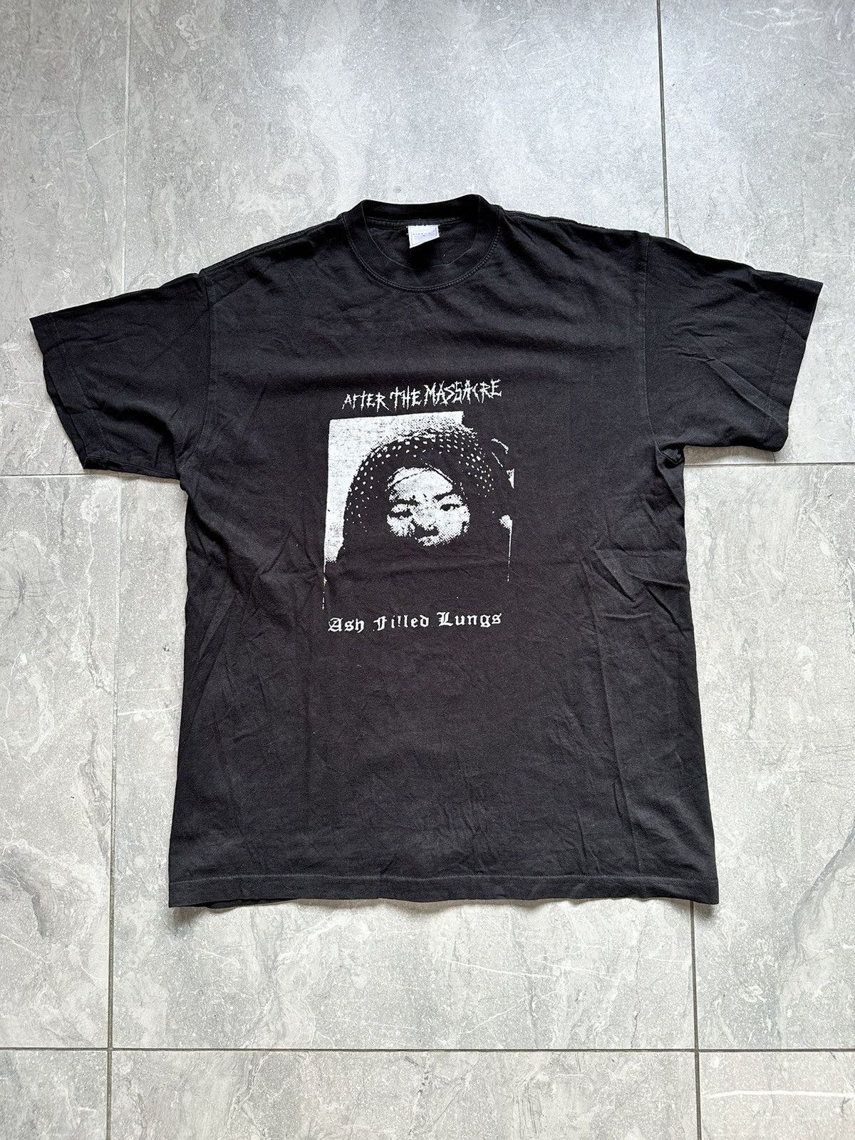 image of Vintagel After The Massacre Ash Filled Lungs Metal Band Tee in Black, Men's (Size Large)