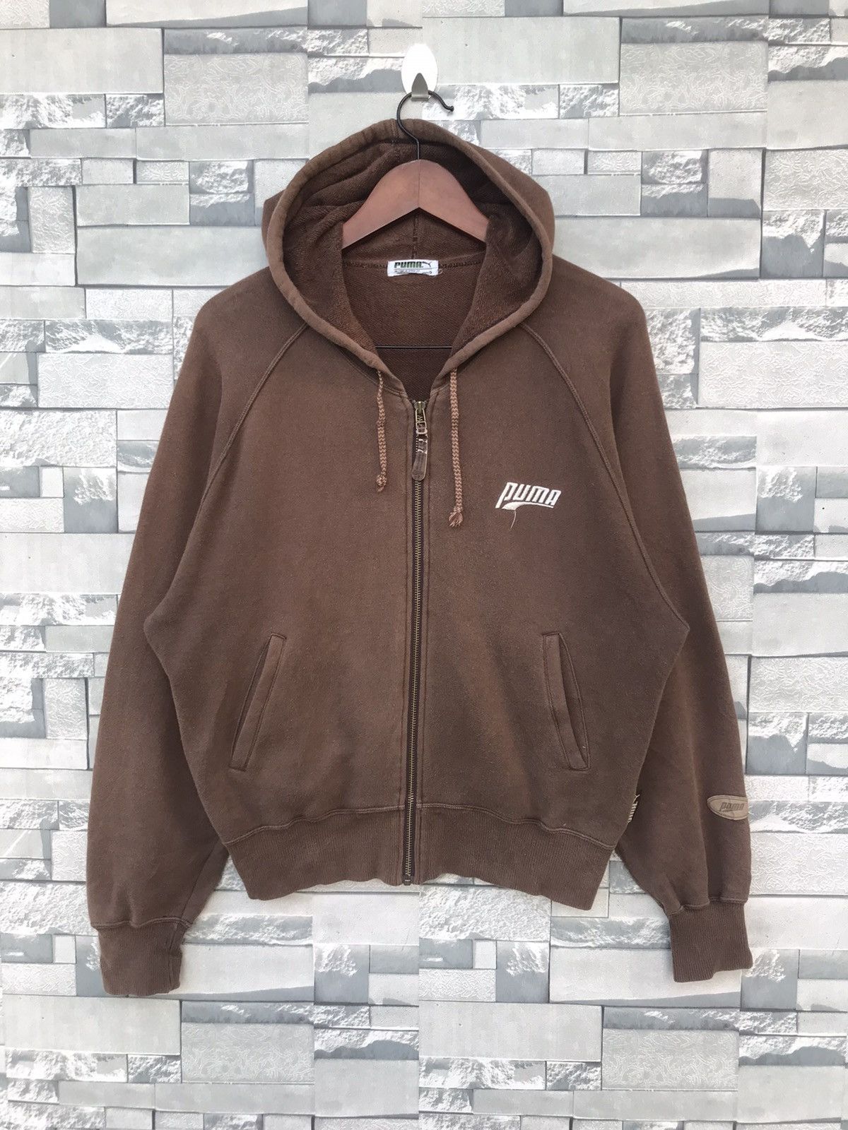 Puma Vintage Puma Side Tape Small Logo Hoodie - Brown Size US M / EU 48-50 / 2 - 1 Thumbnail