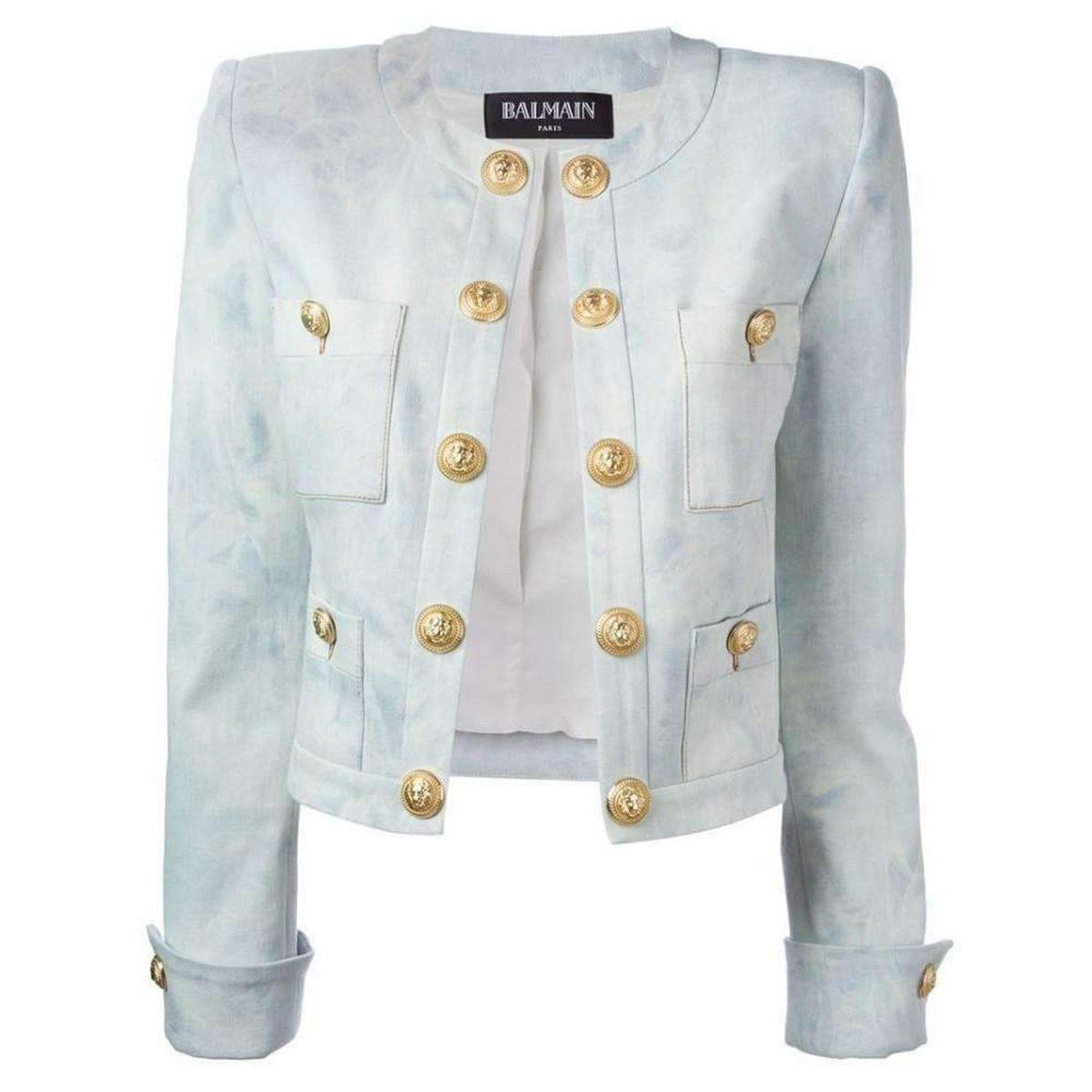 Cropped Stretch Cotton Denim Blazer