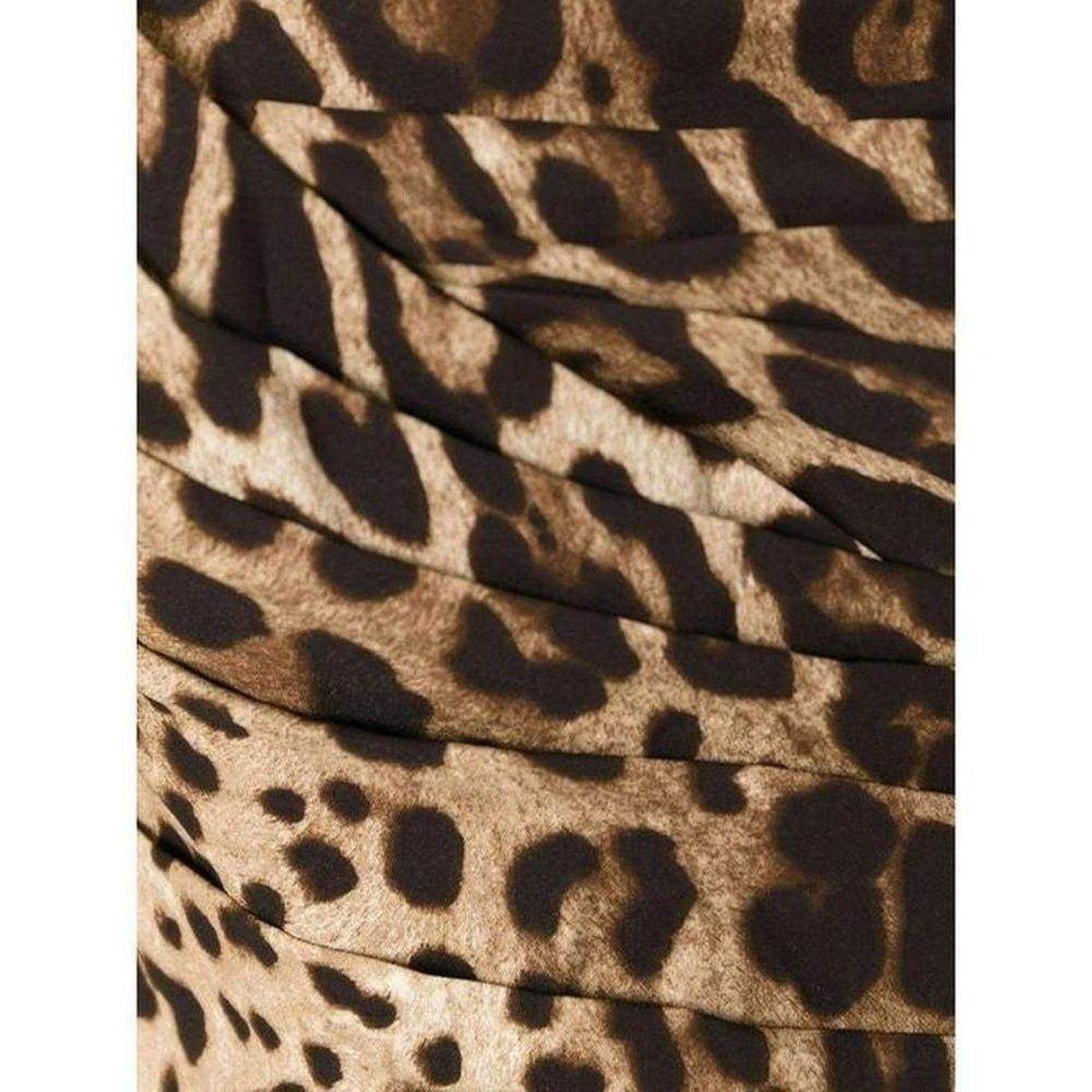 Ruched Leopard Print Silk Cady Midi Dress