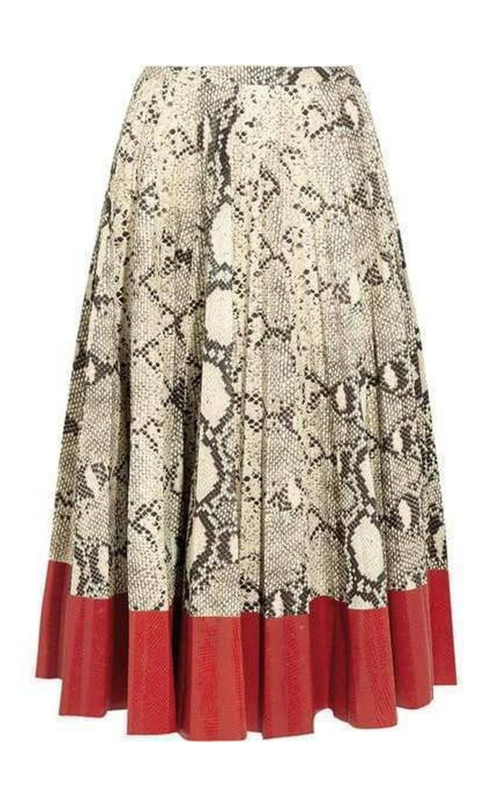 Pleated Snake-Effect Leather Skirt